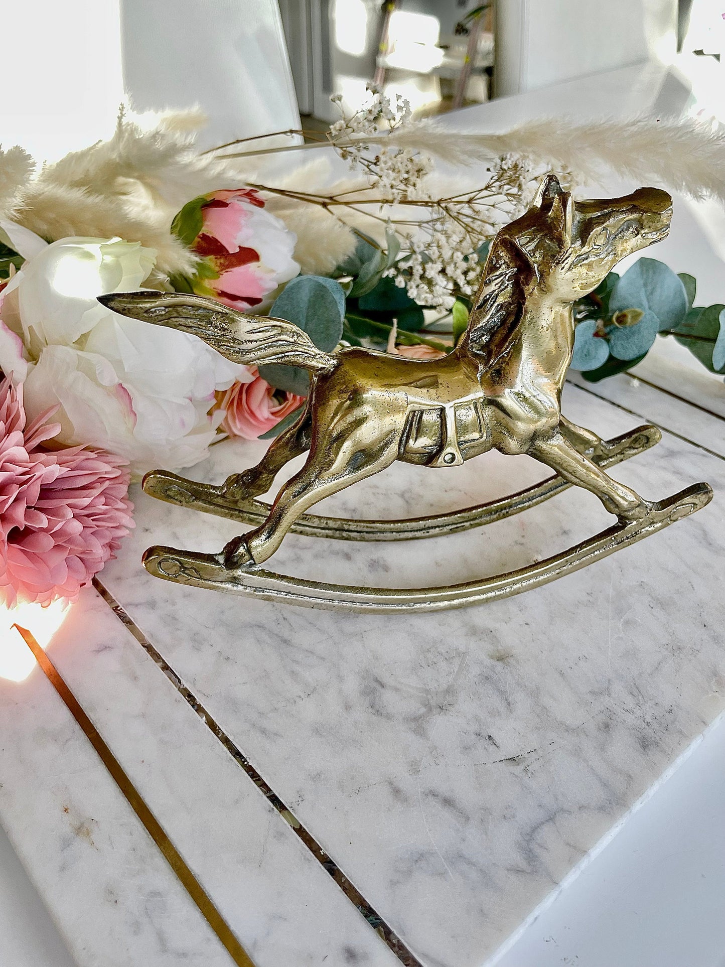 Vintage Solid Brass Rocking Horse - Home Decor Equestrian Statue Figurine - Equine Statue - Nursery Kid's Room Animal Horse Home Decor