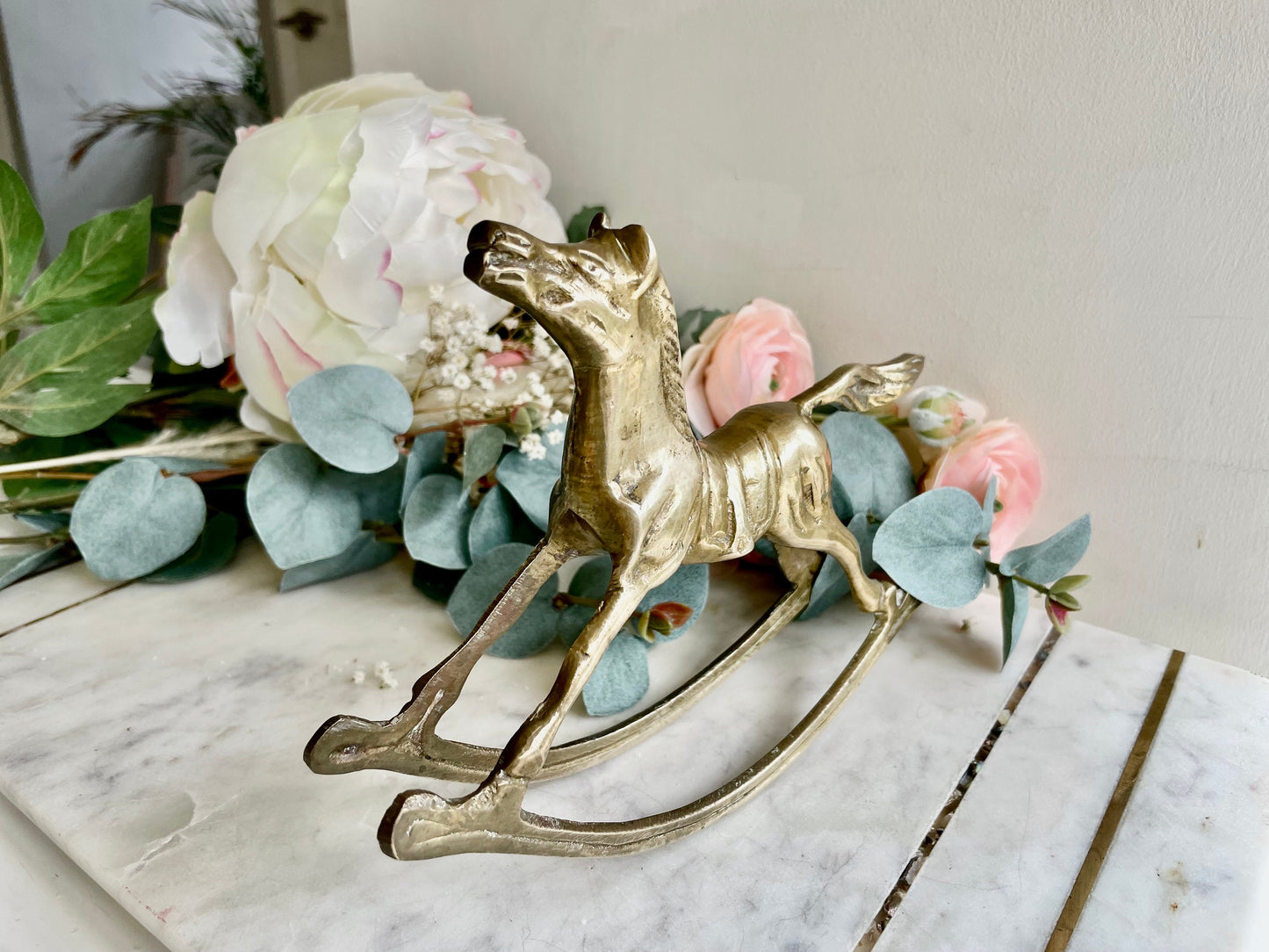 Vintage Solid Brass Rocking Horse - Home Decor Equestrian Statue Figurine - Equine Statue - Nursery Kid's Room Animal Horse Home Decor