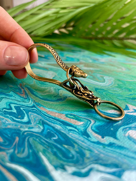 Solid Brass Exotic Snake Keyring, Mystical Dragon-Snake Keychain,