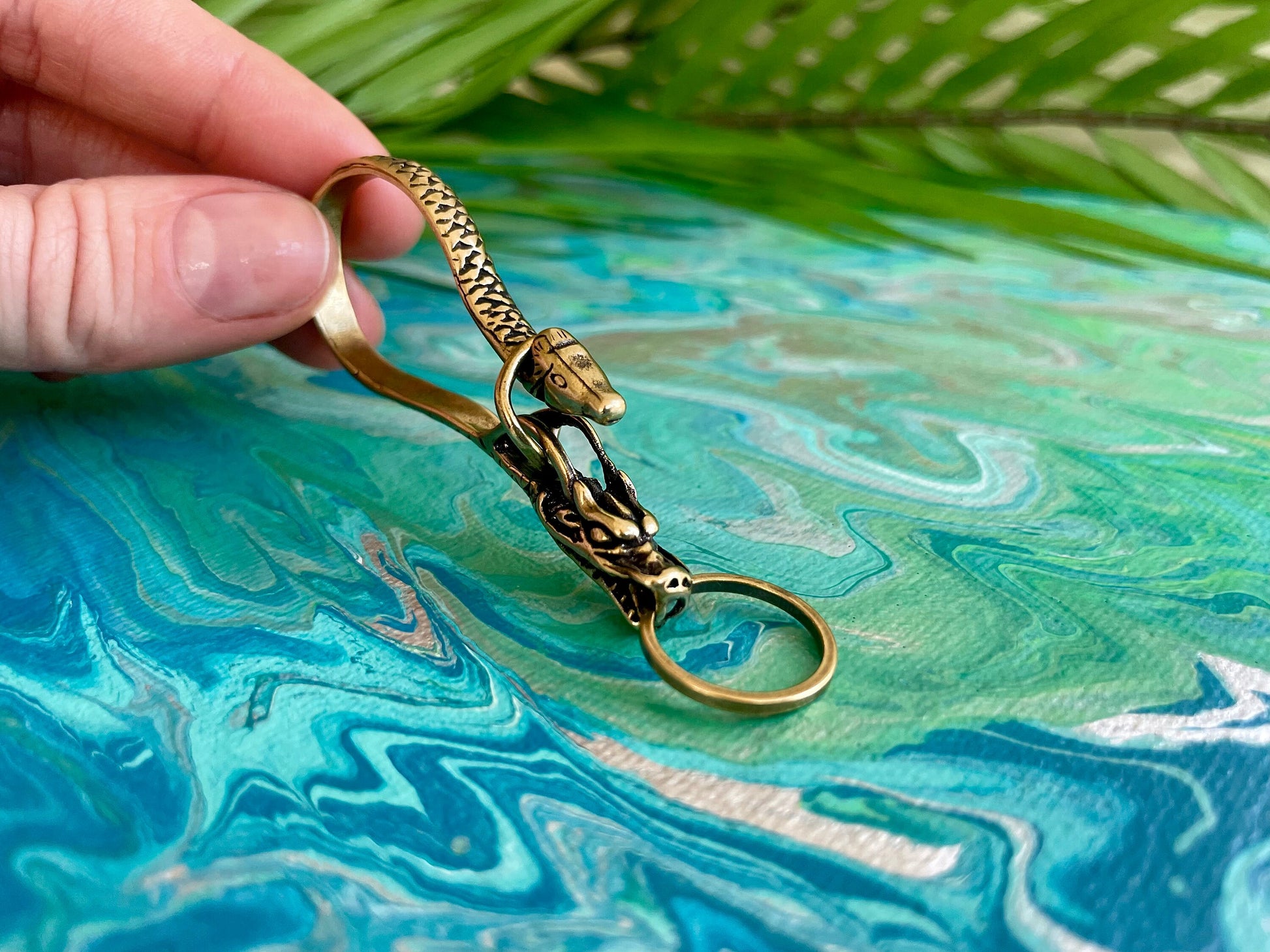 Solid Brass Exotic Snake Keyring, Mystical Dragon-Snake Keychain,
