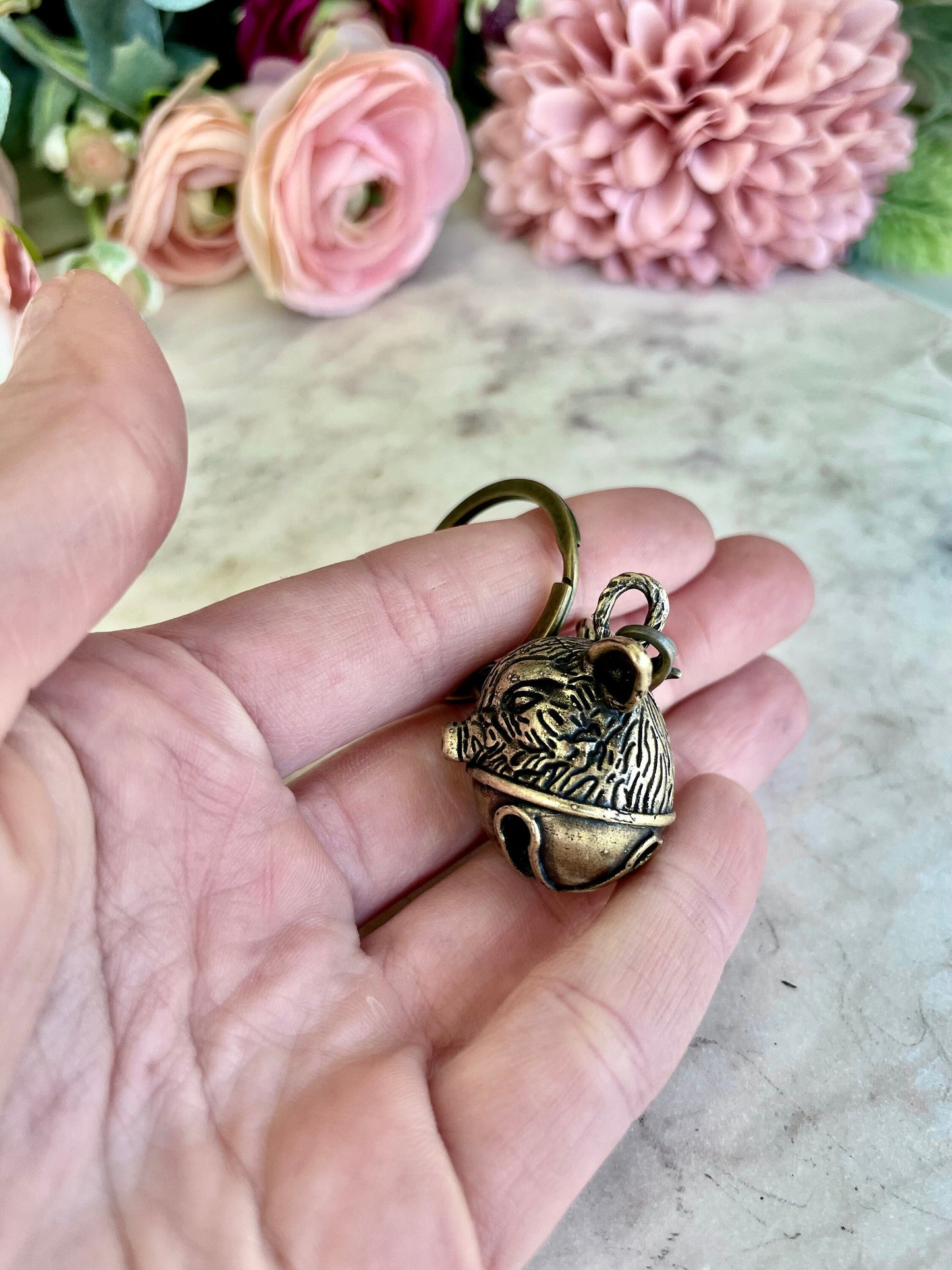 Brass Pig Bell Pendant, Pig Head Ornament, traditional style Brass Pig Collectible