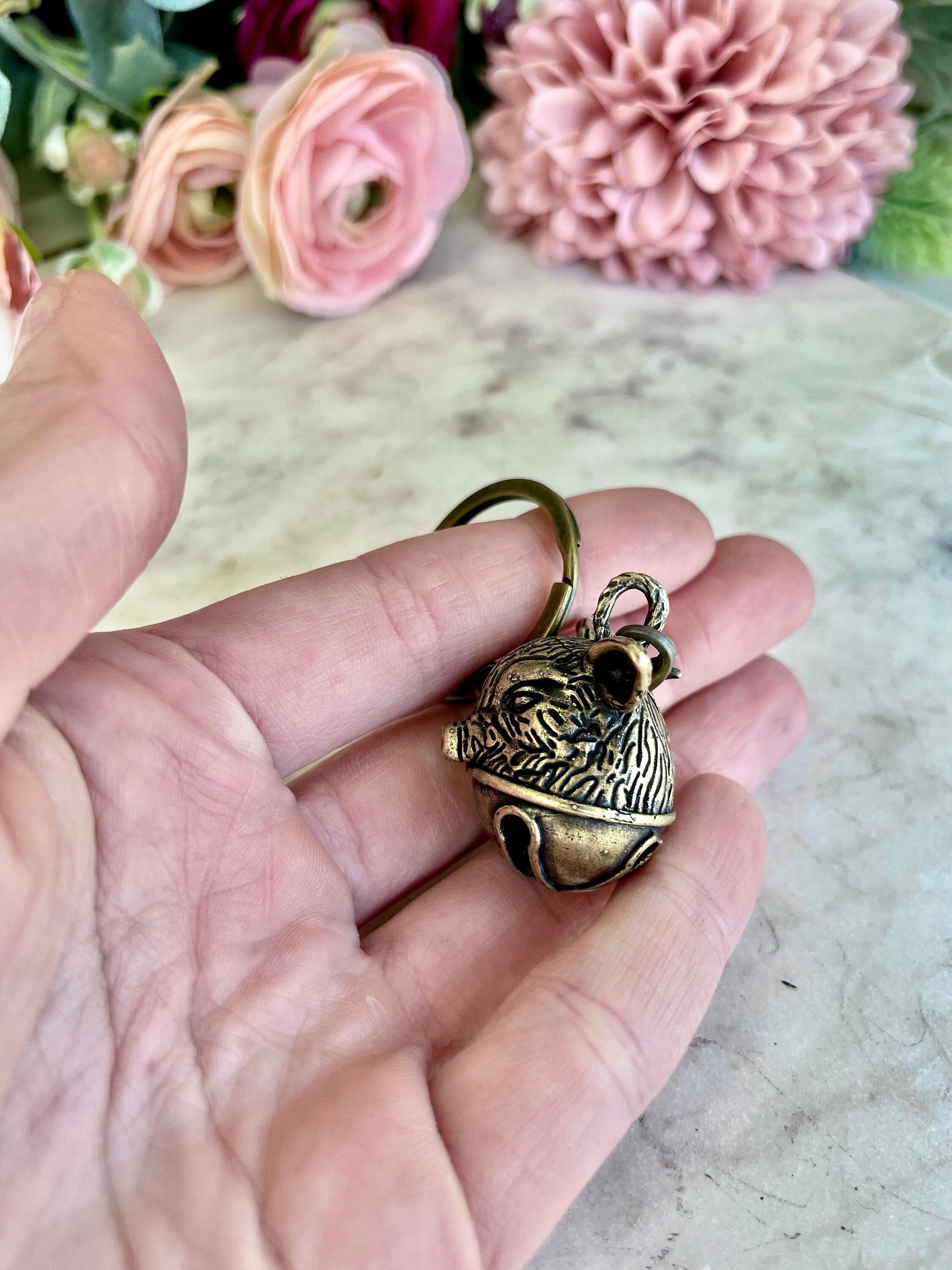 Brass Pig Bell Pendant, Pig Head Ornament, traditional style Brass Pig Collectible