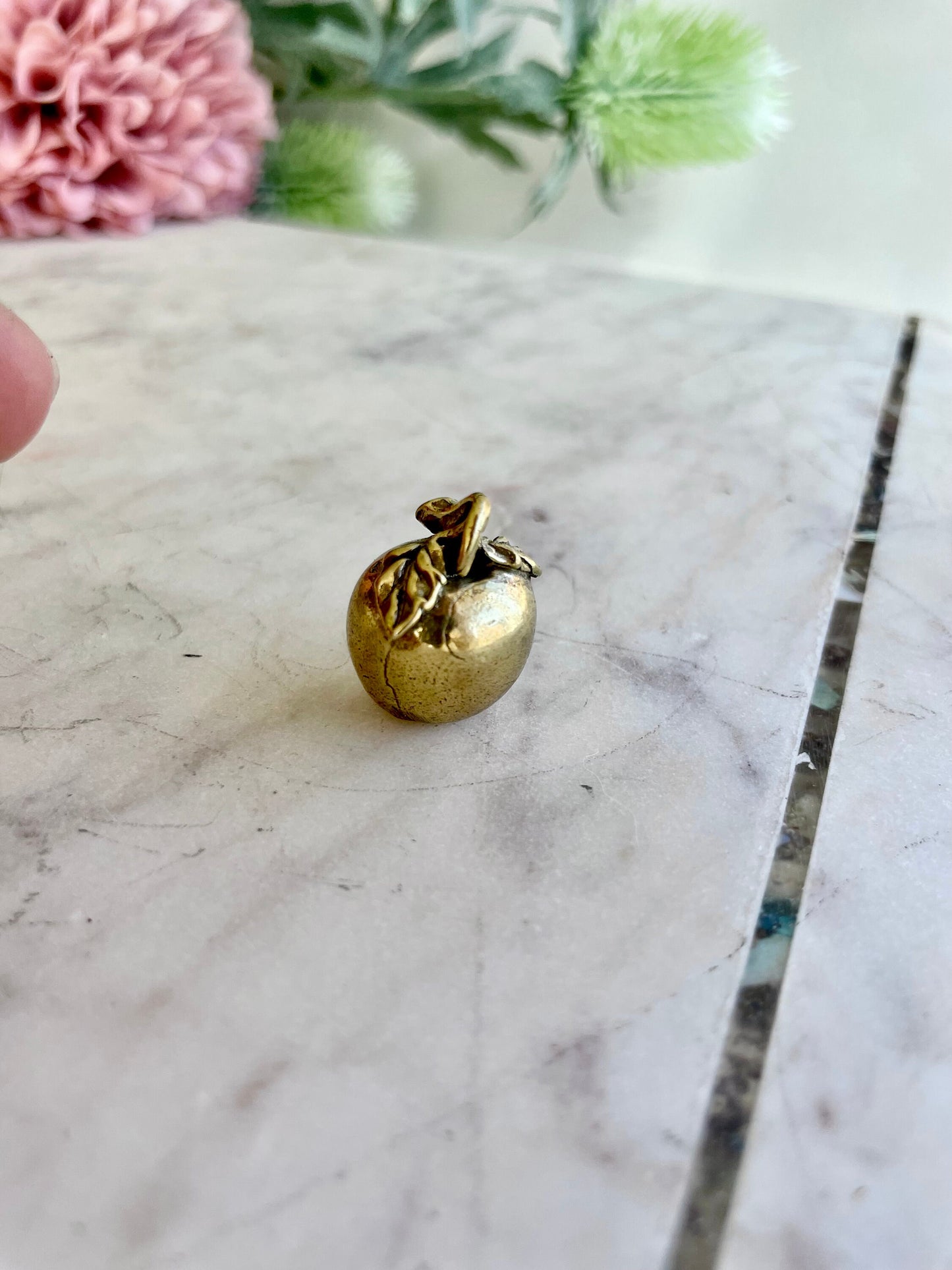 Cute Forbidden Fruit Apple Keyring, Solid brass small apple miniature, metal fruit pendant
