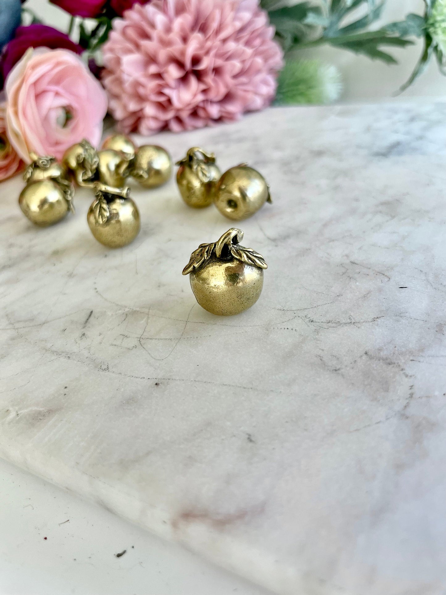 Cute Forbidden Fruit Apple Keyring, Solid brass small apple miniature, metal fruit pendant