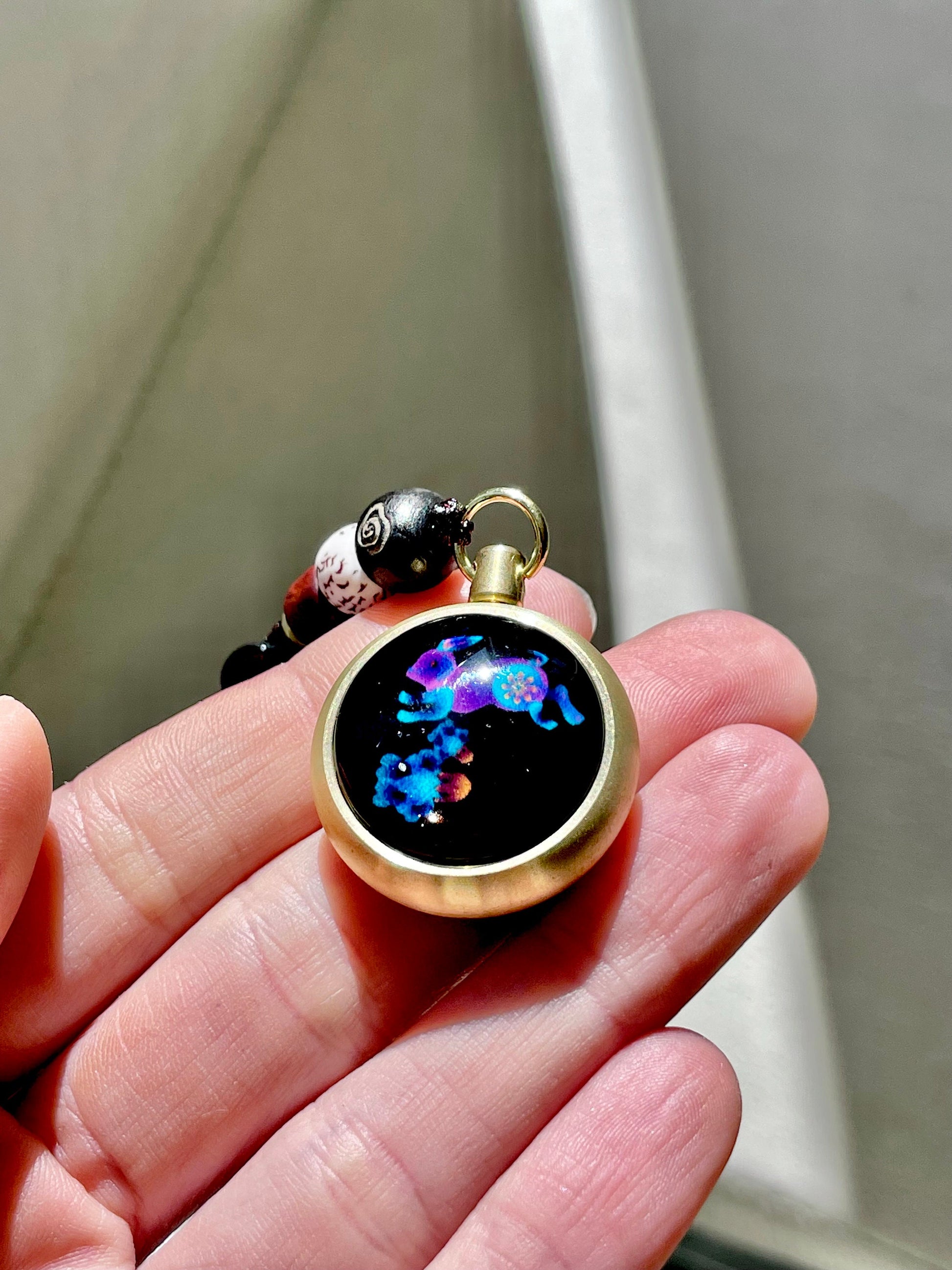 Luminous Brass and Lampwork Twelve Zodiac Turning Pendant keychain , Glow in the Dark, Good Luck Hand-woven Rope Chinese Horoscope Ornament
