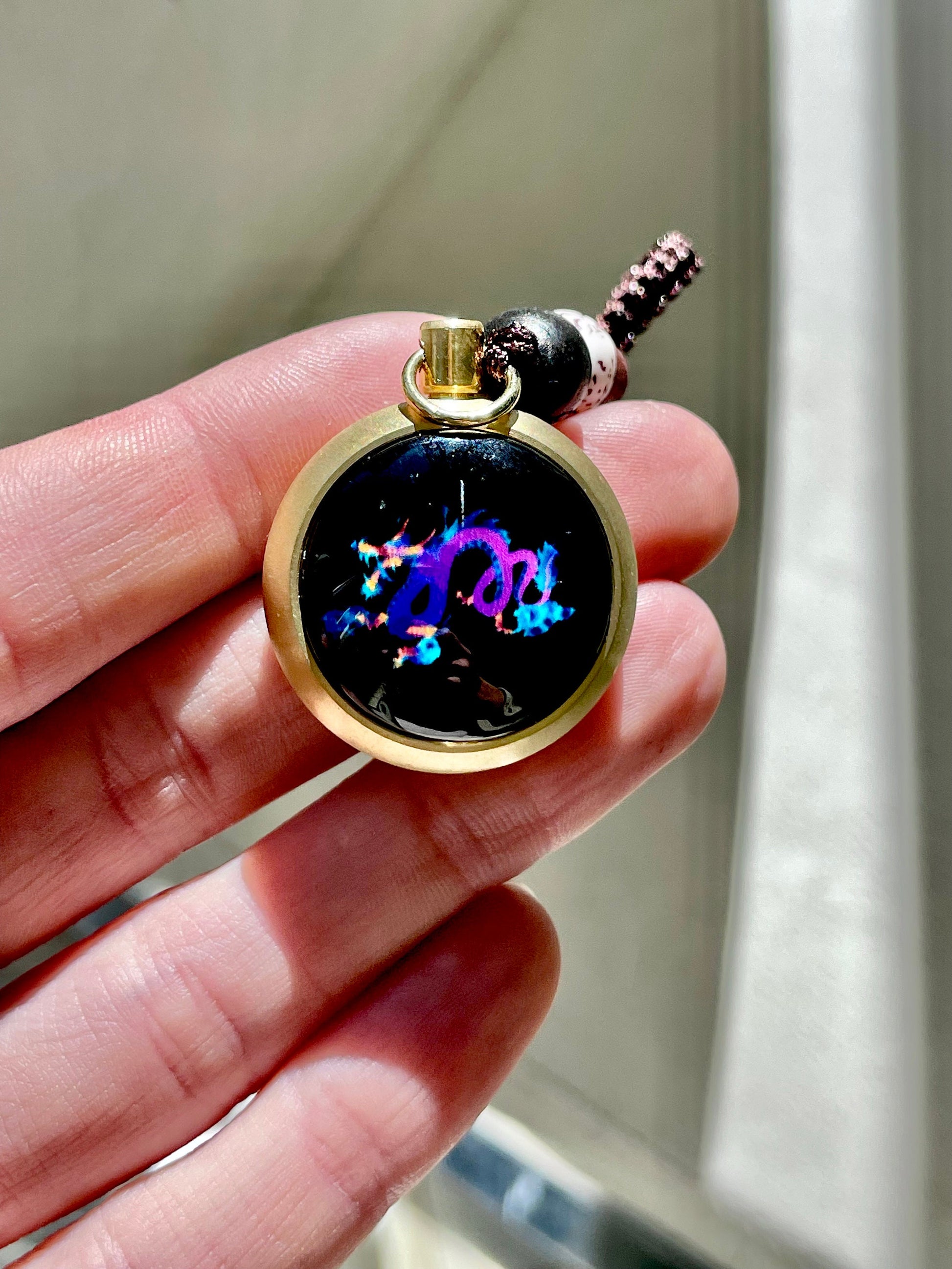 Luminous Brass and Lampwork Twelve Zodiac Turning Pendant keychain , Glow in the Dark, Good Luck Hand-woven Rope Chinese Horoscope Ornament