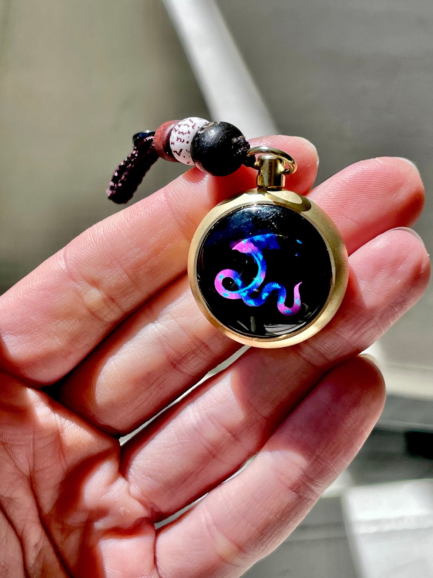 Luminous Brass and Lampwork Twelve Zodiac Turning Pendant keychain , Glow in the Dark, Good Luck Hand-woven Rope Chinese Horoscope Ornament