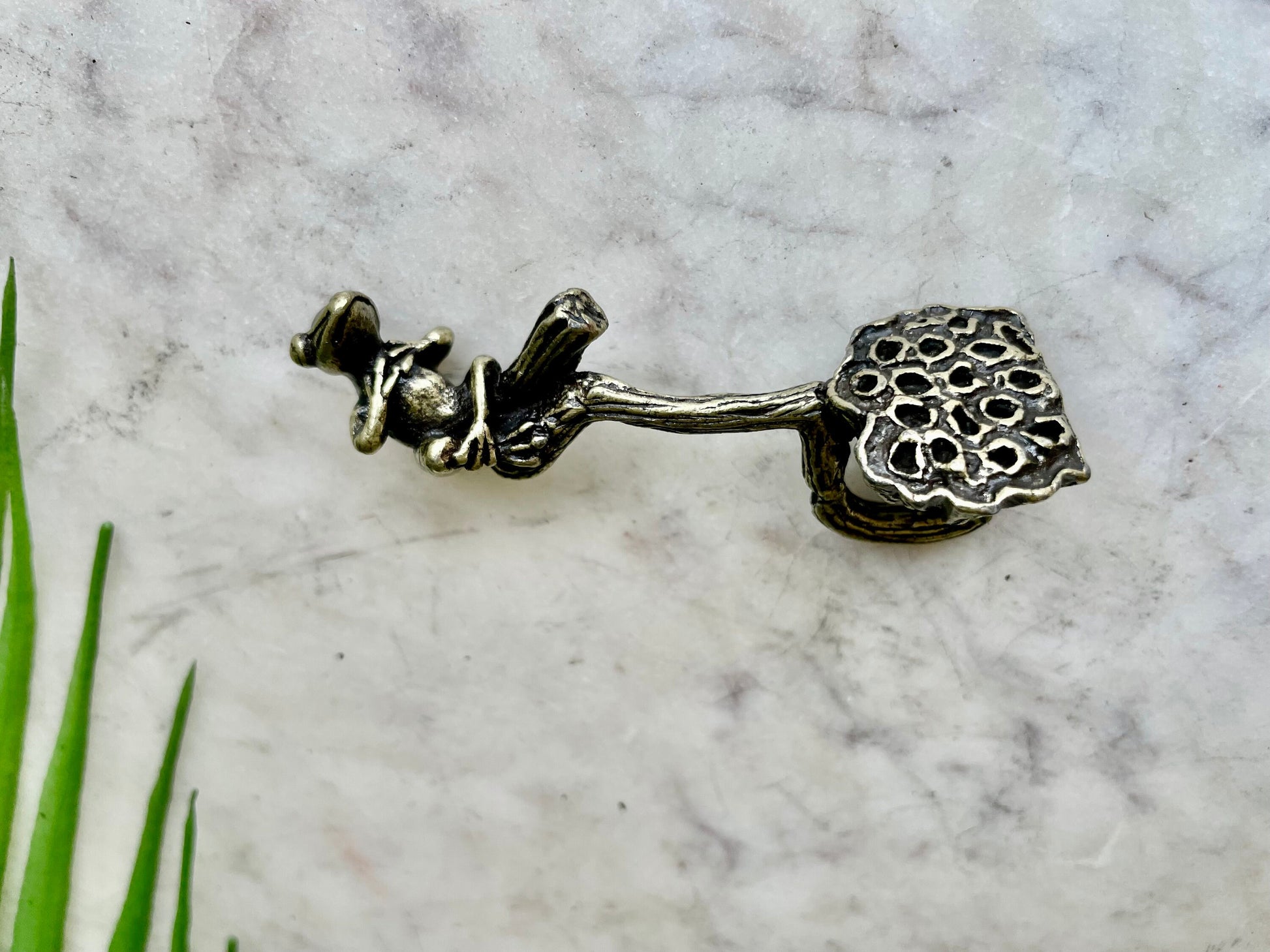 Sold brass Frog resting on Lotus Figurines, Frog Miniatures, Frog pen rest Incense Holder Burner