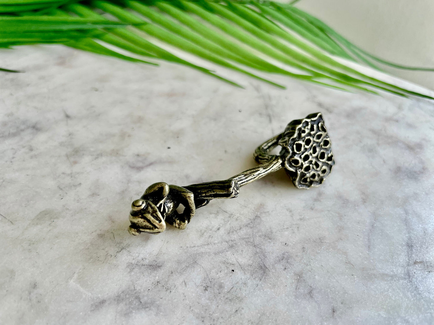 Sold brass Frog resting on Lotus Figurines, Frog Miniatures, Frog pen rest Incense Holder Burner