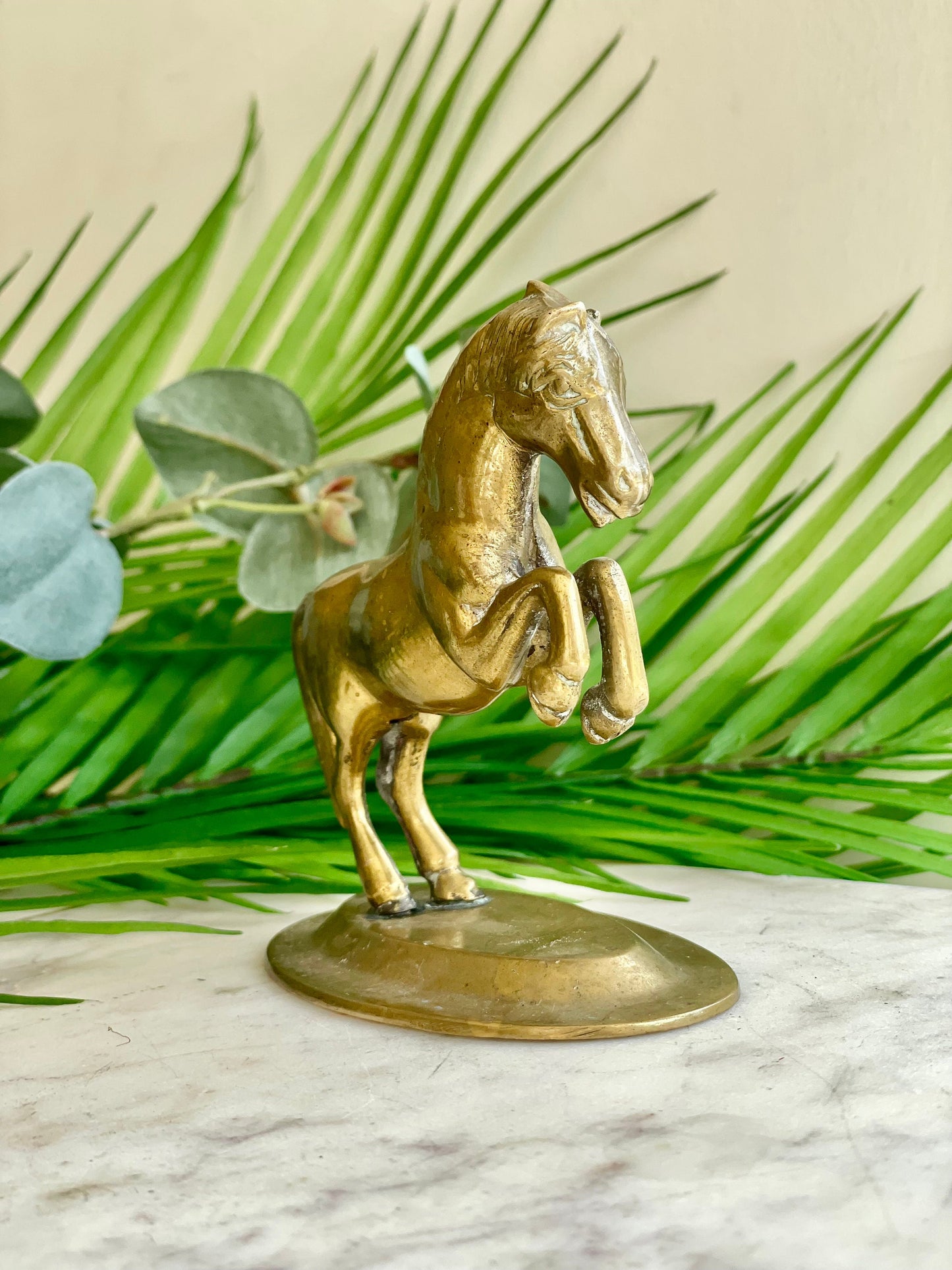 Vintage Solid brass horse statue, Cast metal, Midcentury Equestrian ornament, Golden Stallion Statue