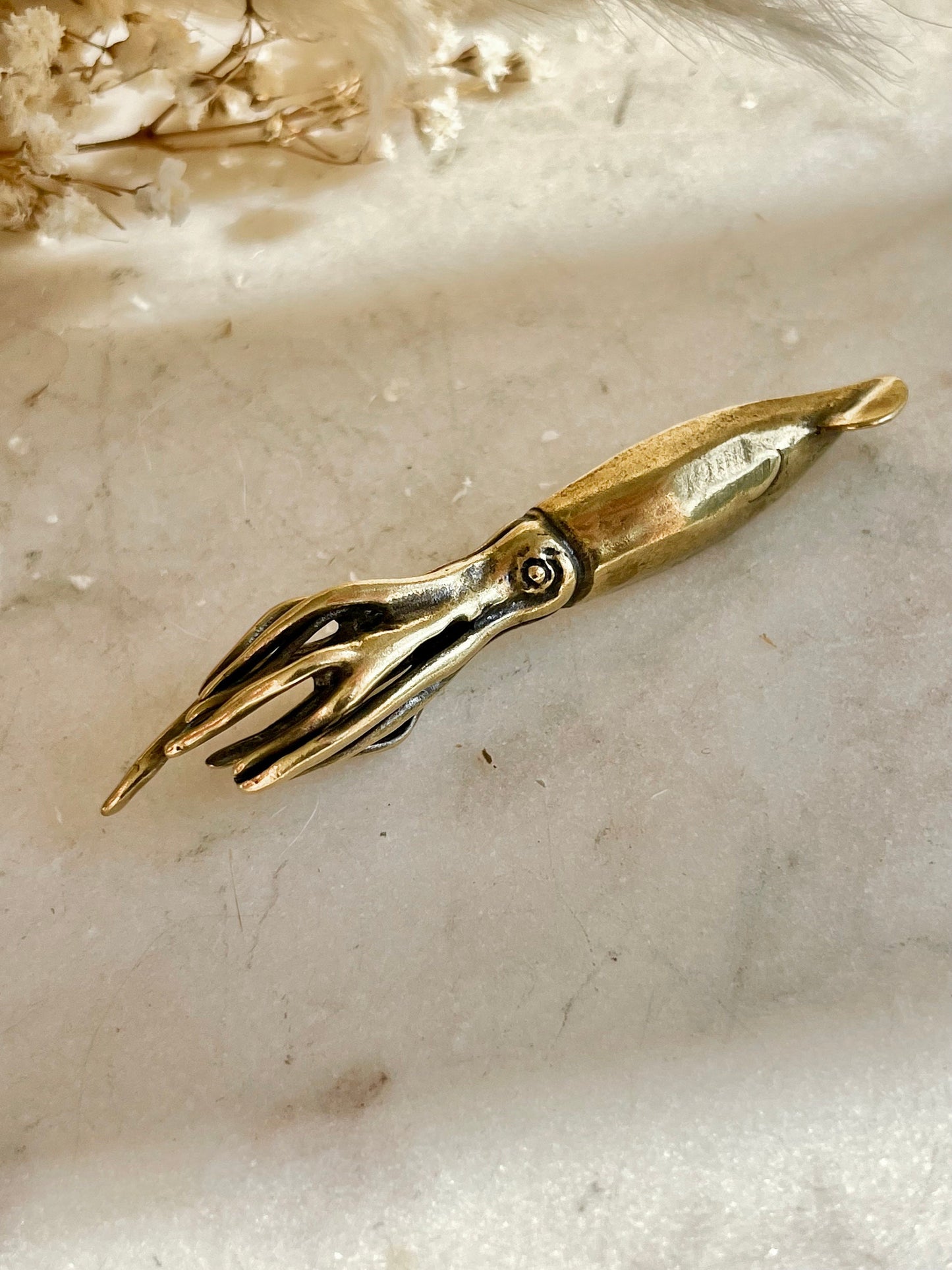 Solid Brass Squid Miniature, Sea themed ornament, Evoking the Wonders of the Sea, Calamari Figurine