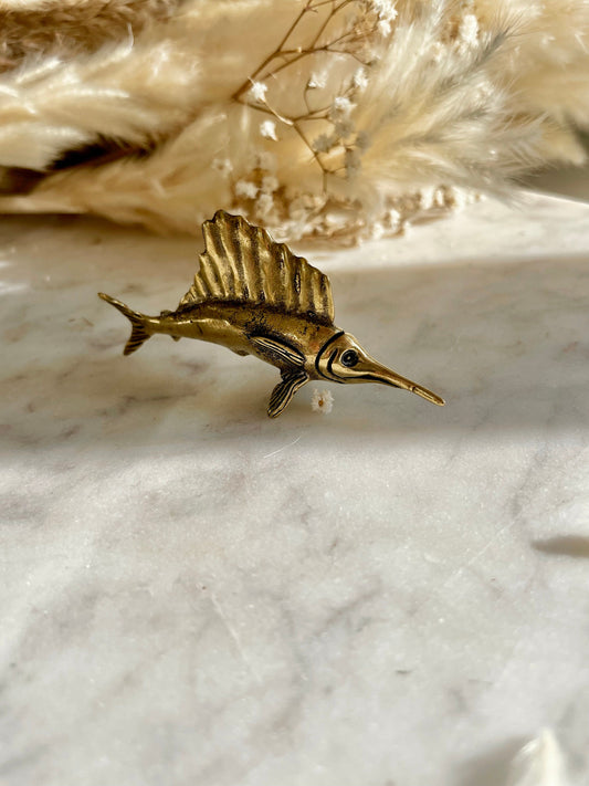Stunning solid brass swordfish miniature, little Sailfish metal figurine, metal craftsmanship fish figurine, collectible gift for fisherman