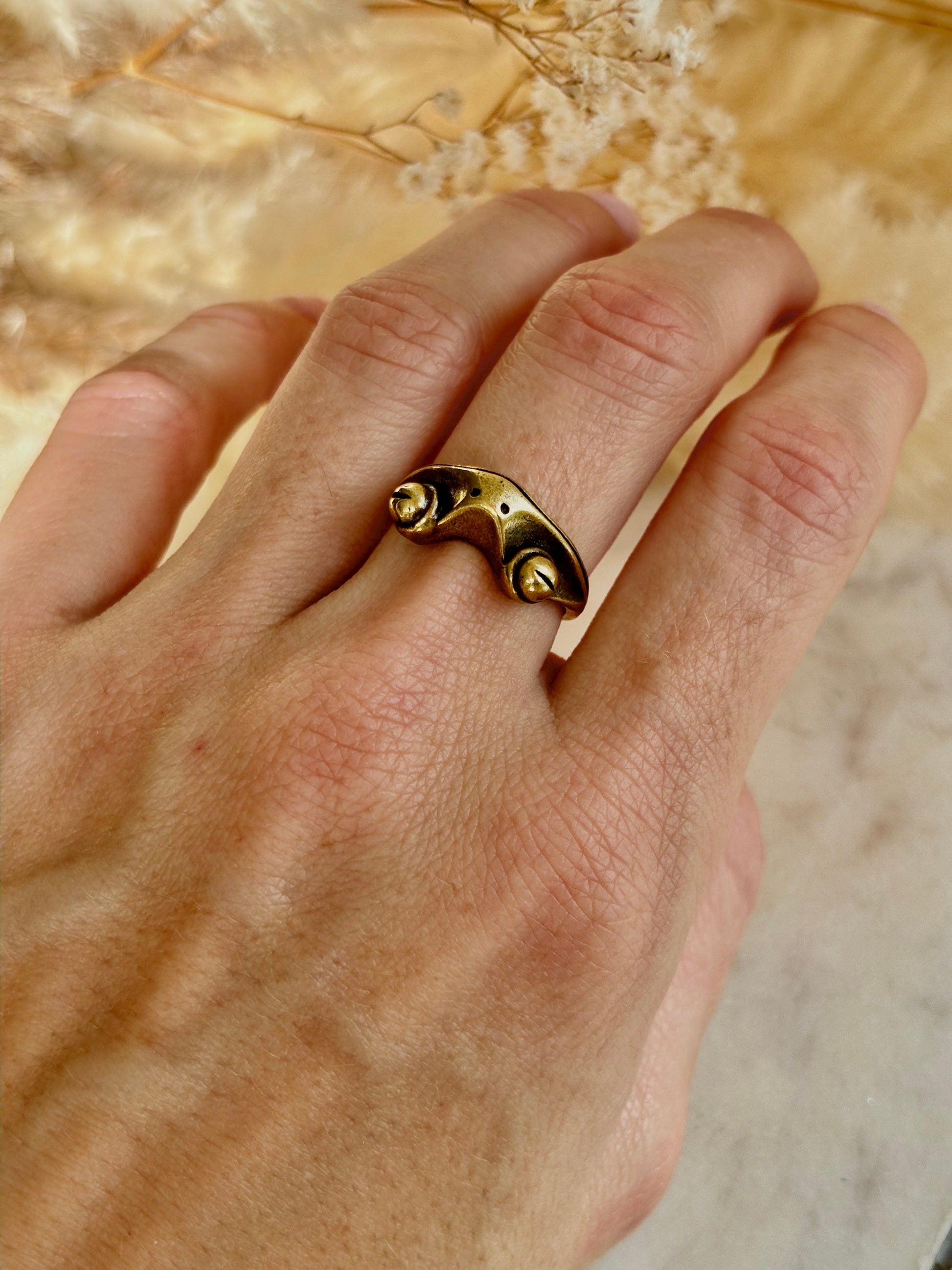 Golden Brass Froggy Ring, Adjustable Frog Ring, Streetwear Ring, unisex Ring, Women's Ring, Punk Ring, Streetwear Jewelery