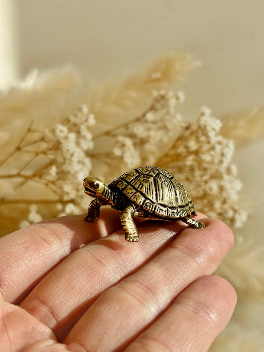 Brass tortoise figurine, solid brass casting, traditional style statuette, reptile figurine, creative paperweight, brass plant decor, cute g