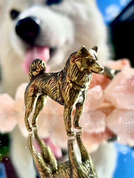 Akita figurine, Fine Solid brass dog figurine, Husky statuette, great gift for dog lovers, Desktop decoration