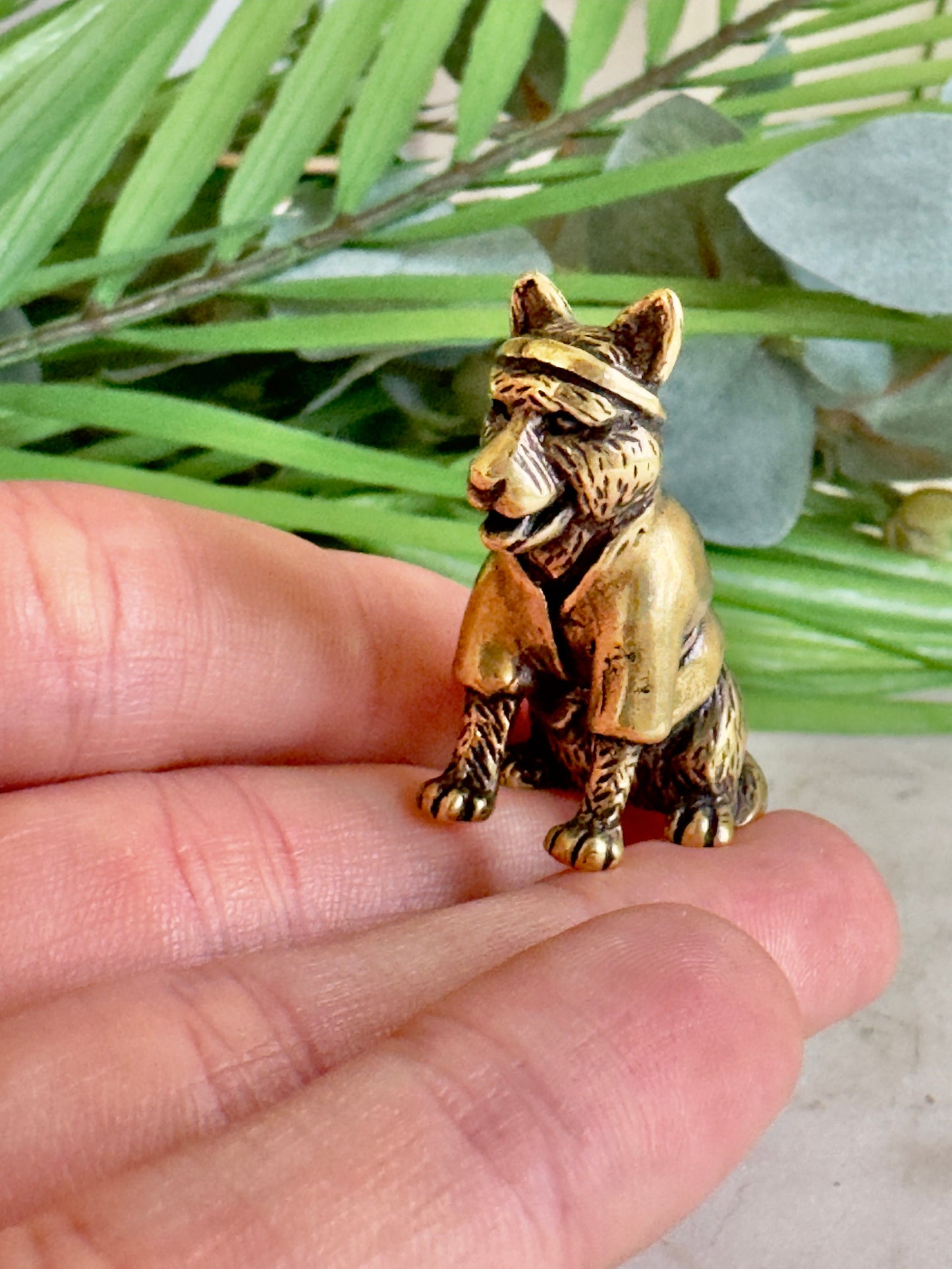 Karate dog figurine, Solid brass Akita figurine, Husky statuette, great gift for martial art lovers, Desktop decoration, judo friend