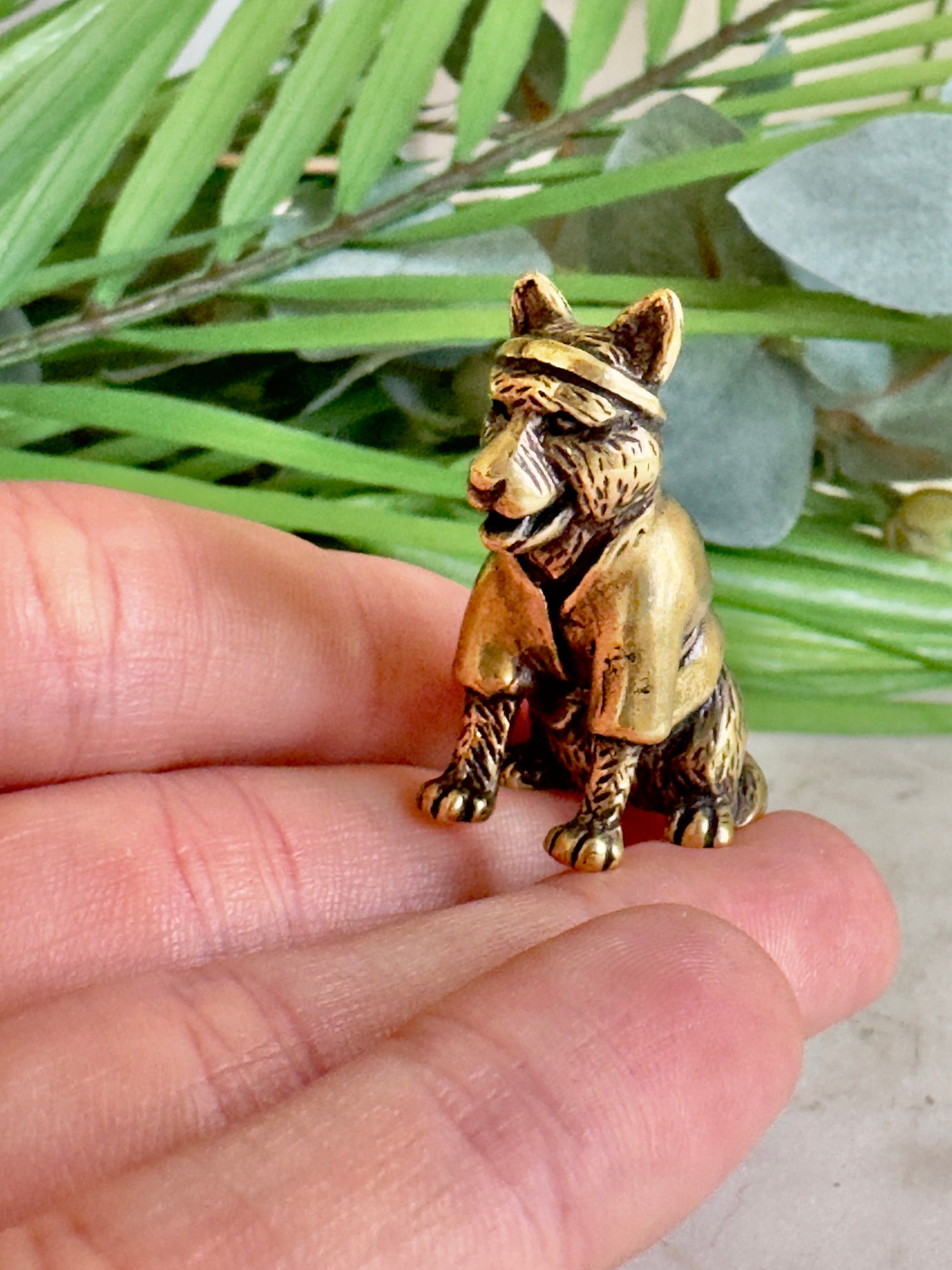 Karate dog figurine, Solid brass Akita figurine, Husky statuette, great gift for martial art lovers, Desktop decoration, judo friend