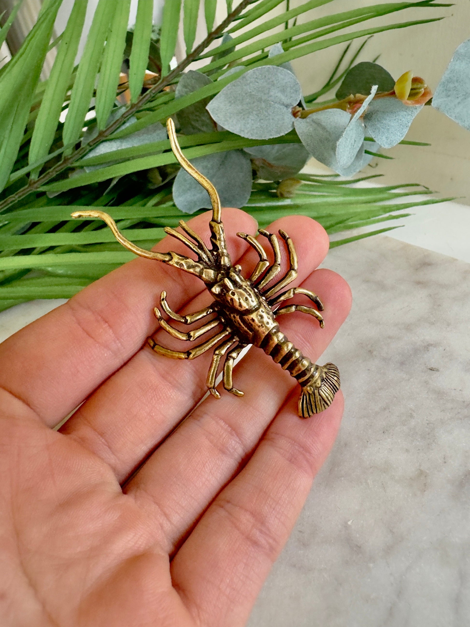Nautical Brass Lobster Sculpture, Perfect Gift for Seafood Lovers & Ocean Enthusiasts, Unique Desktop Decor, Christmas Surprise