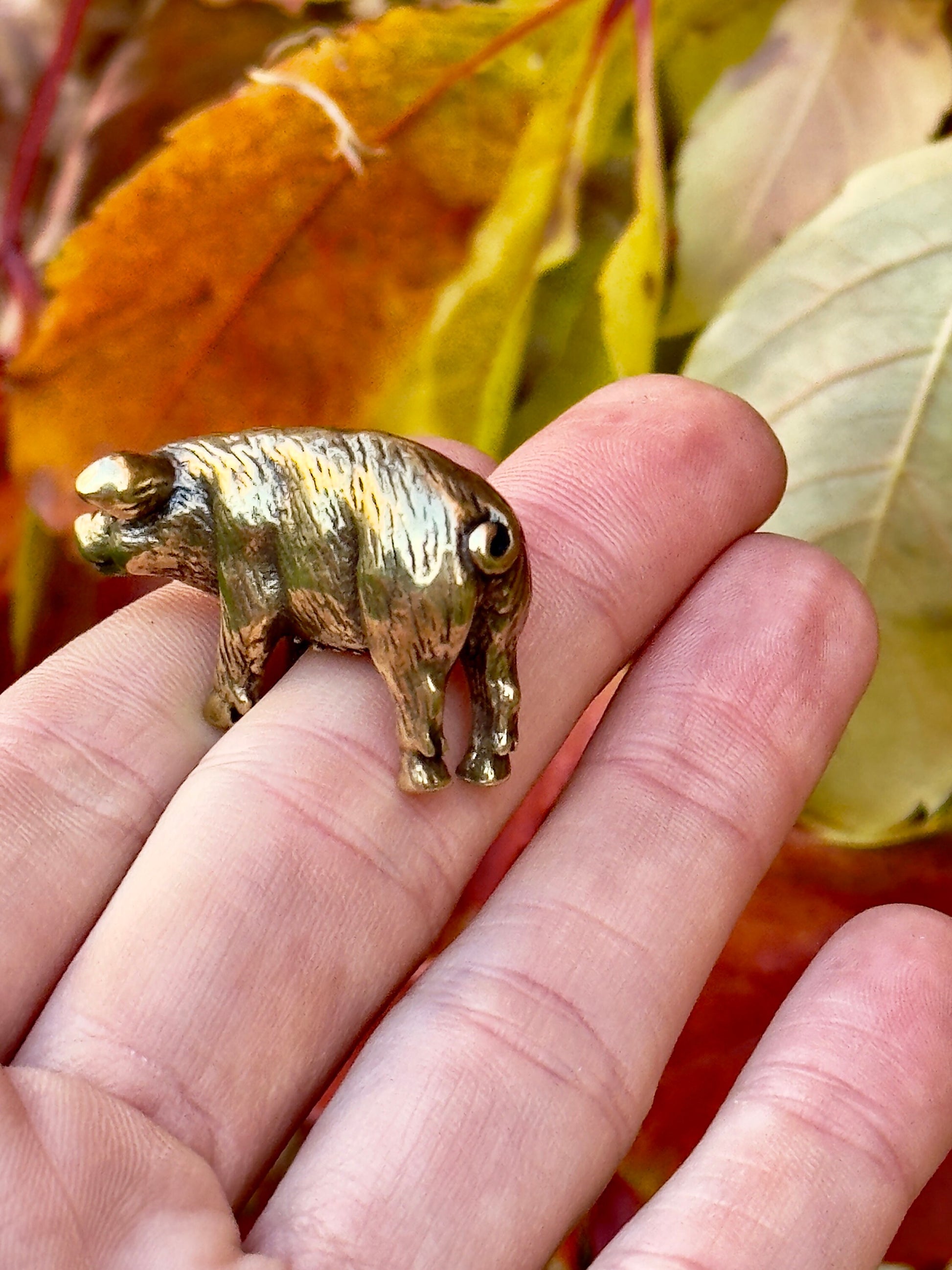 Happy little piglet fine solid brass miniature, lost wax casting, pig figurine, cute little animal sculpture