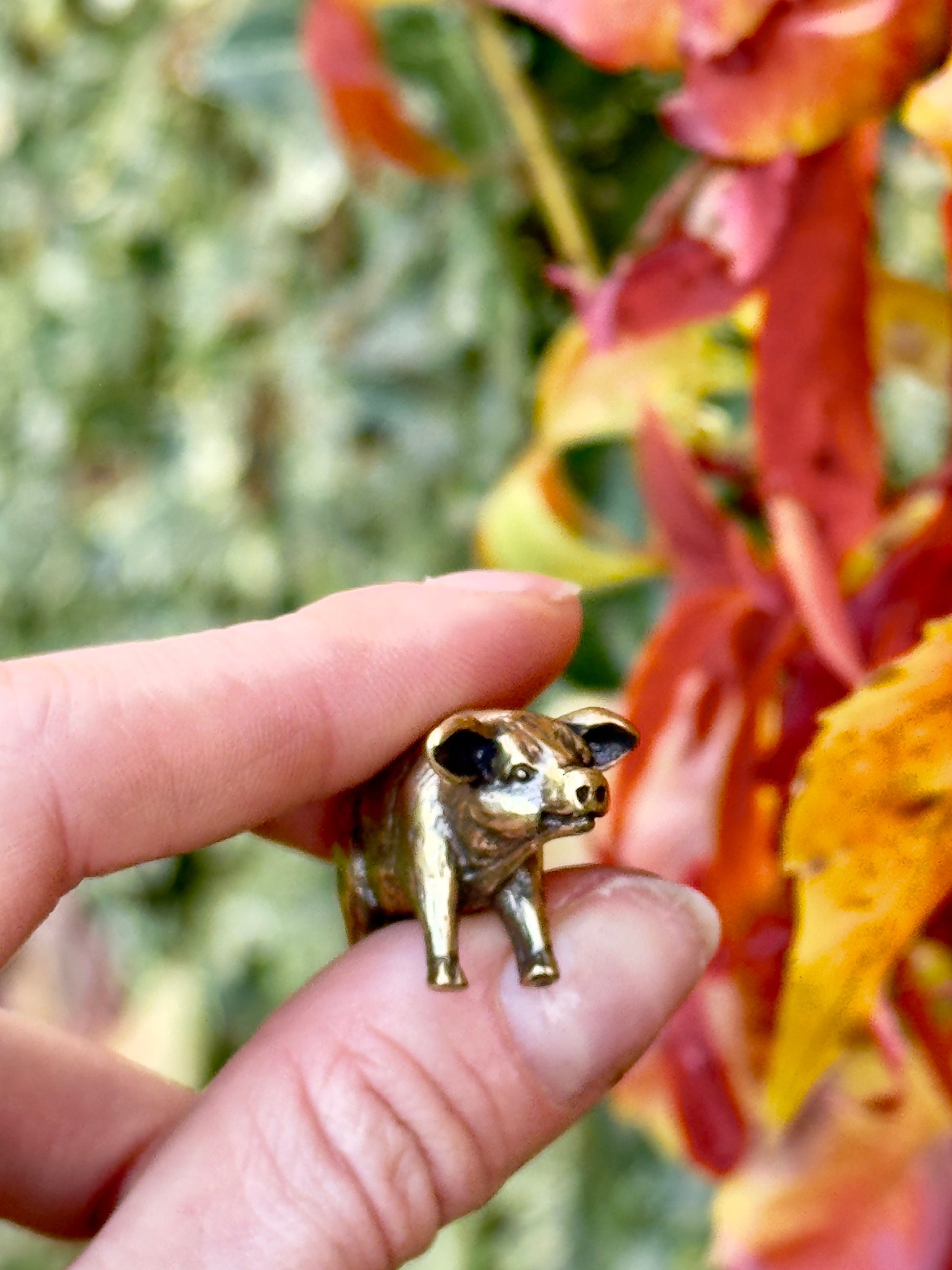 Happy little piglet fine solid brass miniature, lost wax casting, pig figurine, cute little animal sculpture