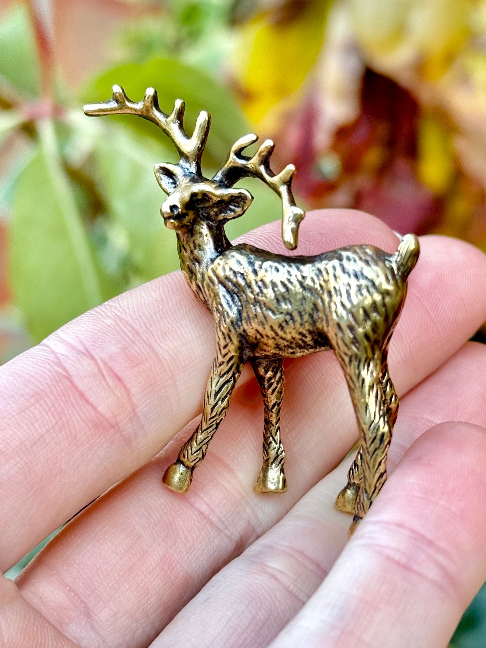 Happy Christmas reindeer, Fine lifelike brass figurine, Deer decor, Reindeer ornament, Cute Christmas gift, Gift for friend