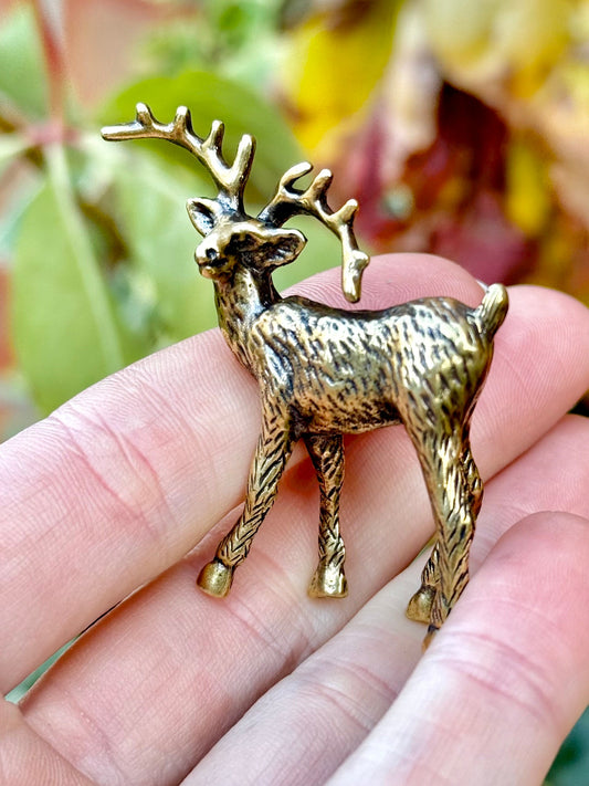 Happy Christmas reindeer, Fine lifelike brass figurine, Deer decor, Reindeer ornament, Cute Christmas gift, Gift for friend