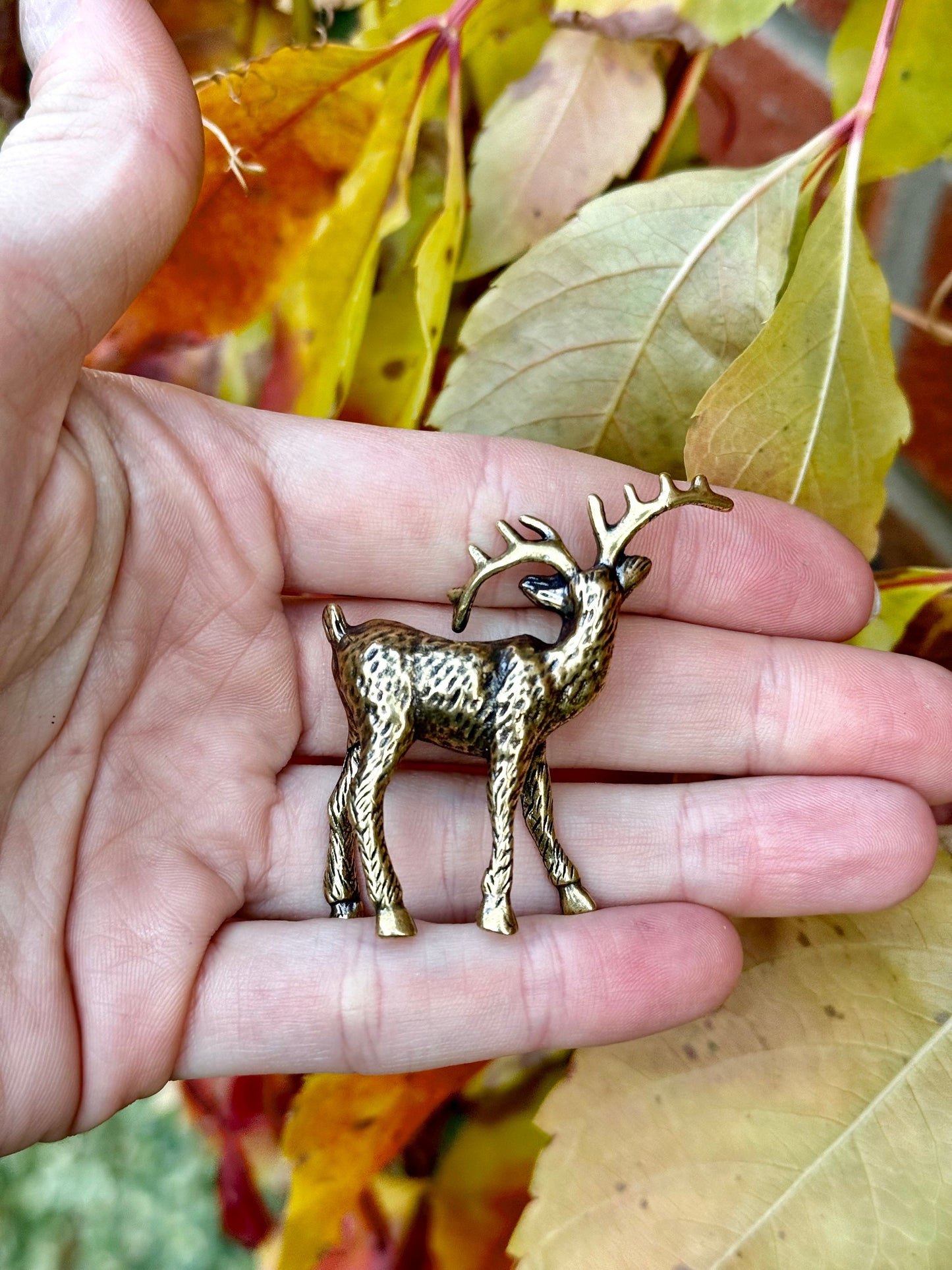 Happy Christmas reindeer, Fine lifelike brass figurine, Deer decor, Reindeer ornament, Cute Christmas gift, Gift for friend