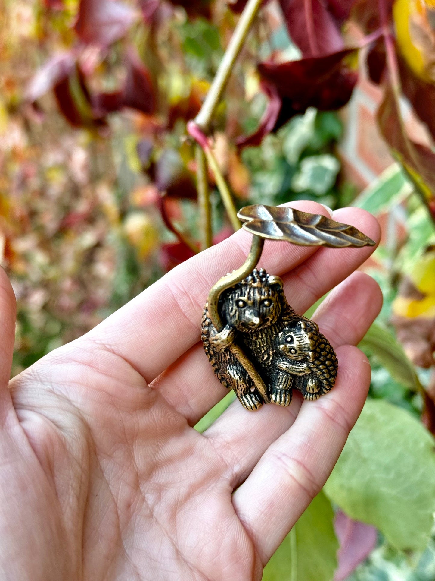 Happy Hedgehog family miniature, solid brass hedgehogs figurines, Forest animal, Fine craftsmanship, Little hedgehogs ornament