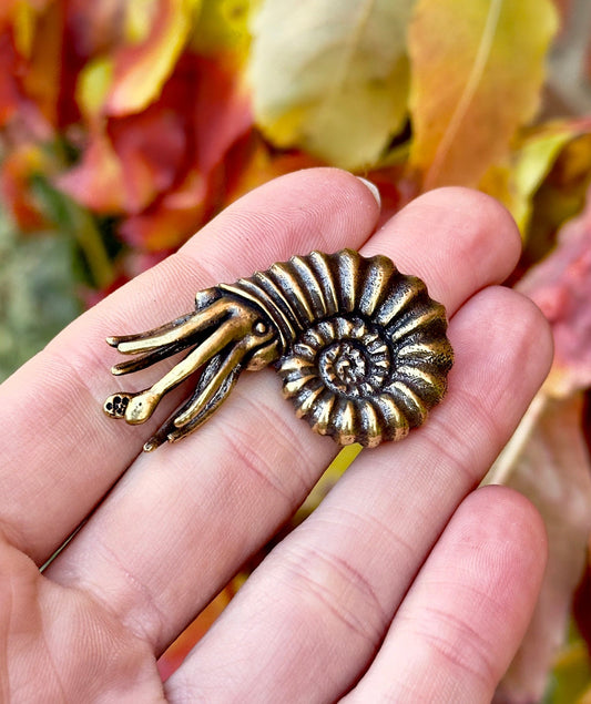 Lifelike Nautilidae Brass Ornament, Realistic Sea World Creature, Beautiful gift for Ocean lover, ancient pelagic marine mollusc Figurine