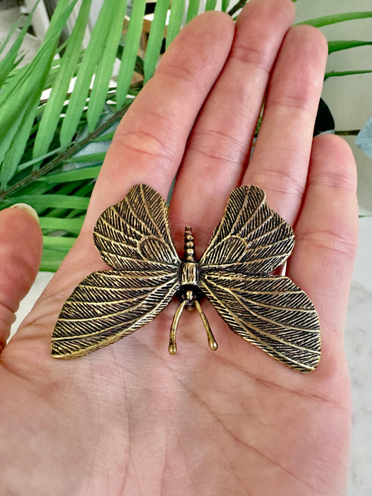 Big Brass Butterfly Treasures: Lifelike Butterfly Figurine and Desk Delight
