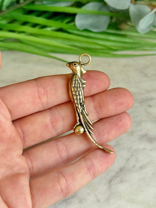 Nobel Phoenix pendant, Bird of paradise Brass pendant, creative keychain, Curious bird charm, parrot Keychain