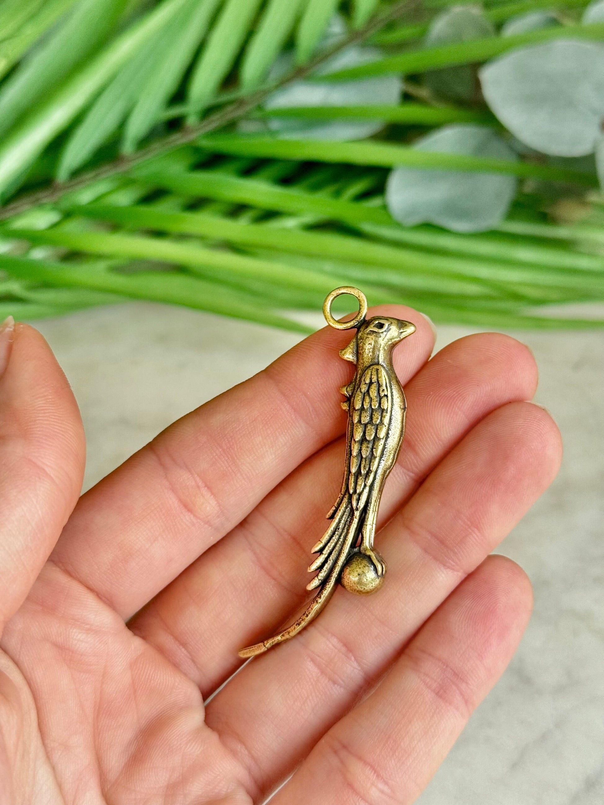 Nobel Phoenix pendant, Bird of paradise Brass pendant, creative keychain, Curious bird charm, parrot Keychain