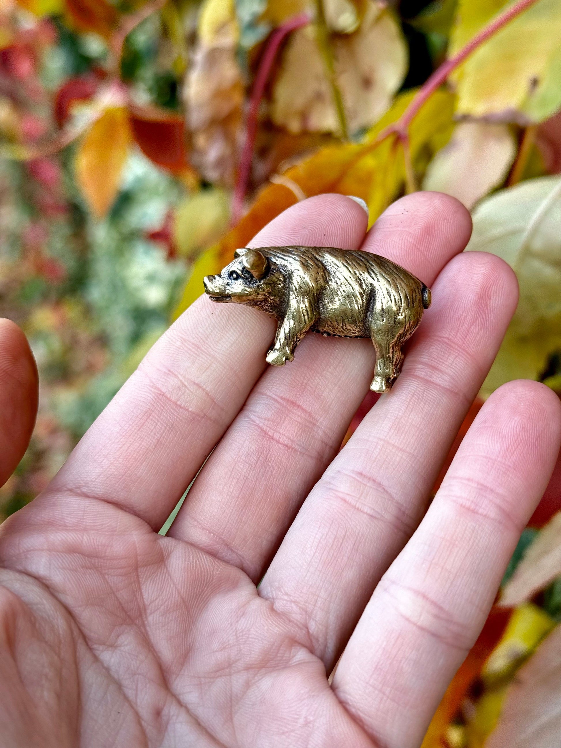Happy little piglet fine solid brass miniature, lost wax casting, pig figurine, cute little animal sculpture