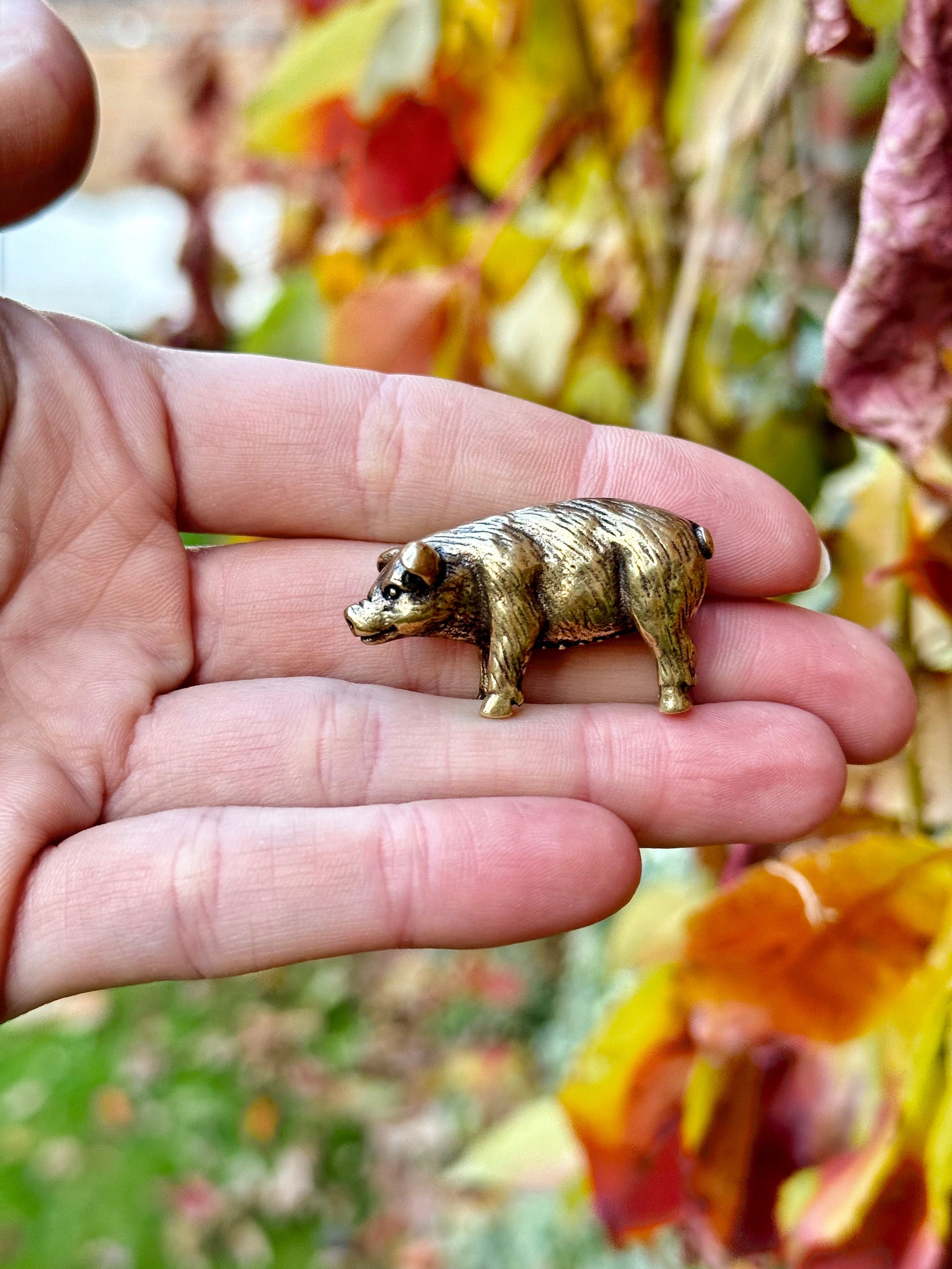 Happy little piglet fine solid brass miniature, lost wax casting, pig figurine, cute little animal sculpture