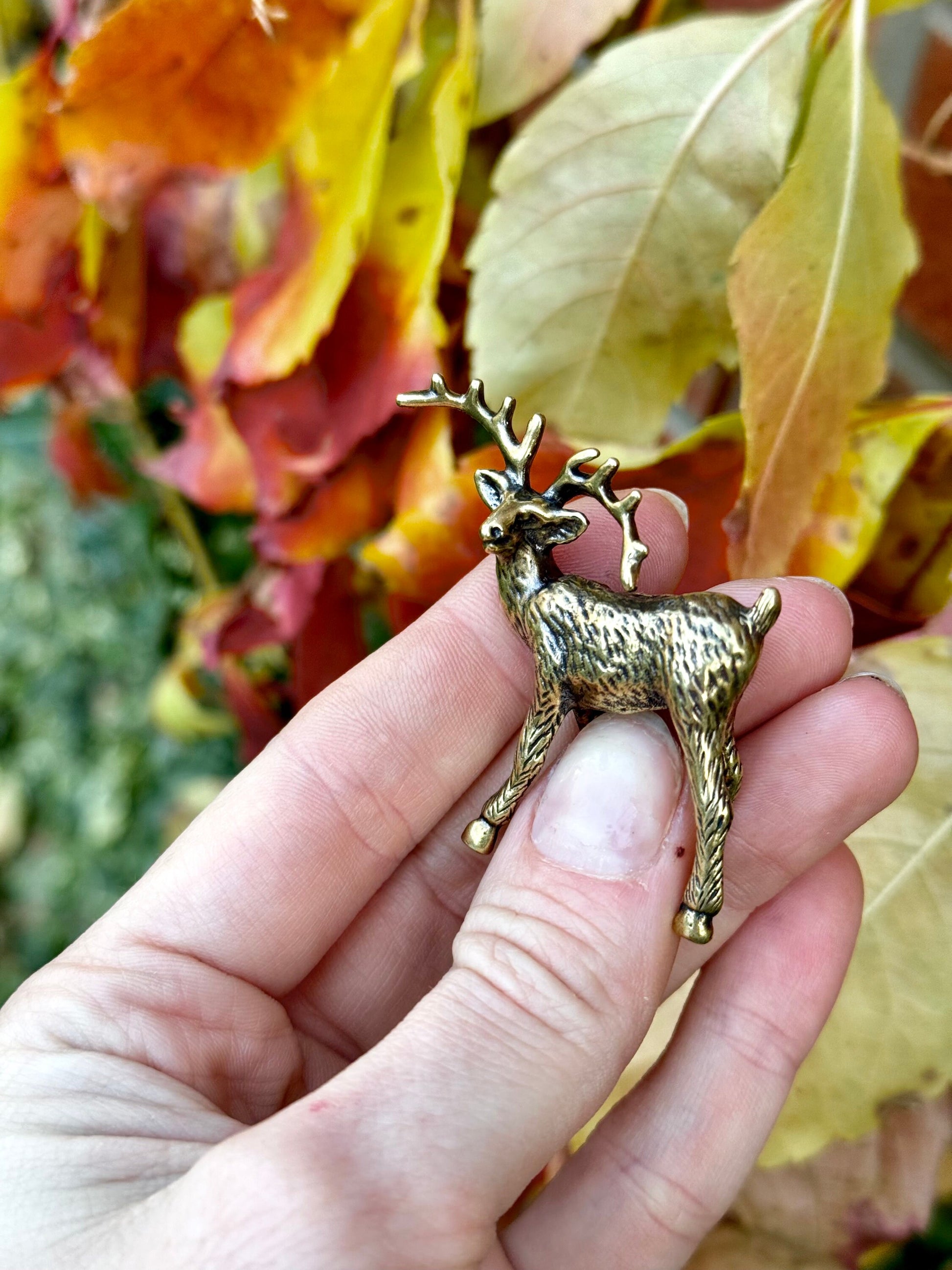 Happy Christmas reindeer, Fine lifelike brass figurine, Deer decor, Reindeer ornament, Cute Christmas gift, Gift for friend