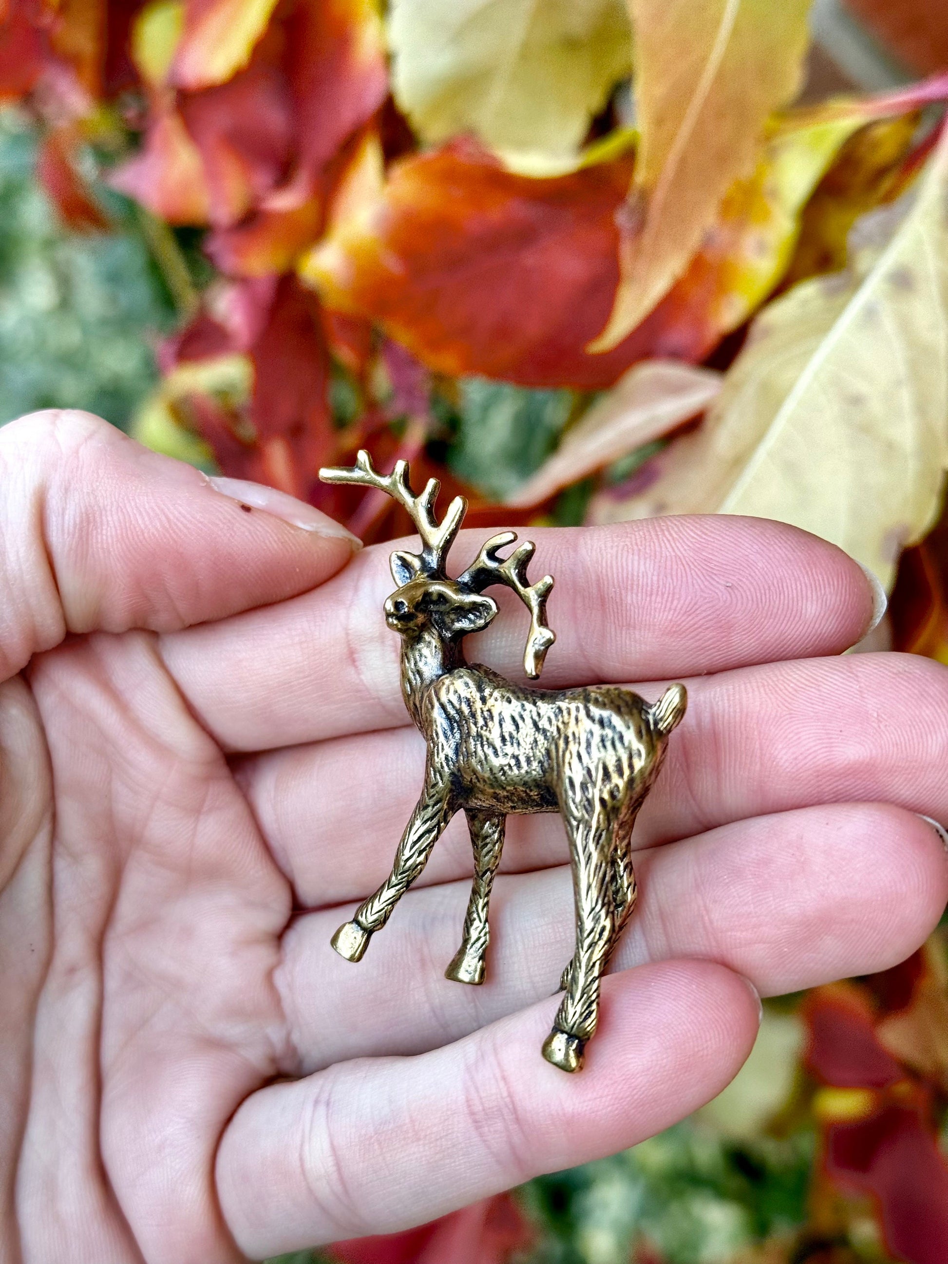 Happy Christmas reindeer, Fine lifelike brass figurine, Deer decor, Reindeer ornament, Cute Christmas gift, Gift for friend
