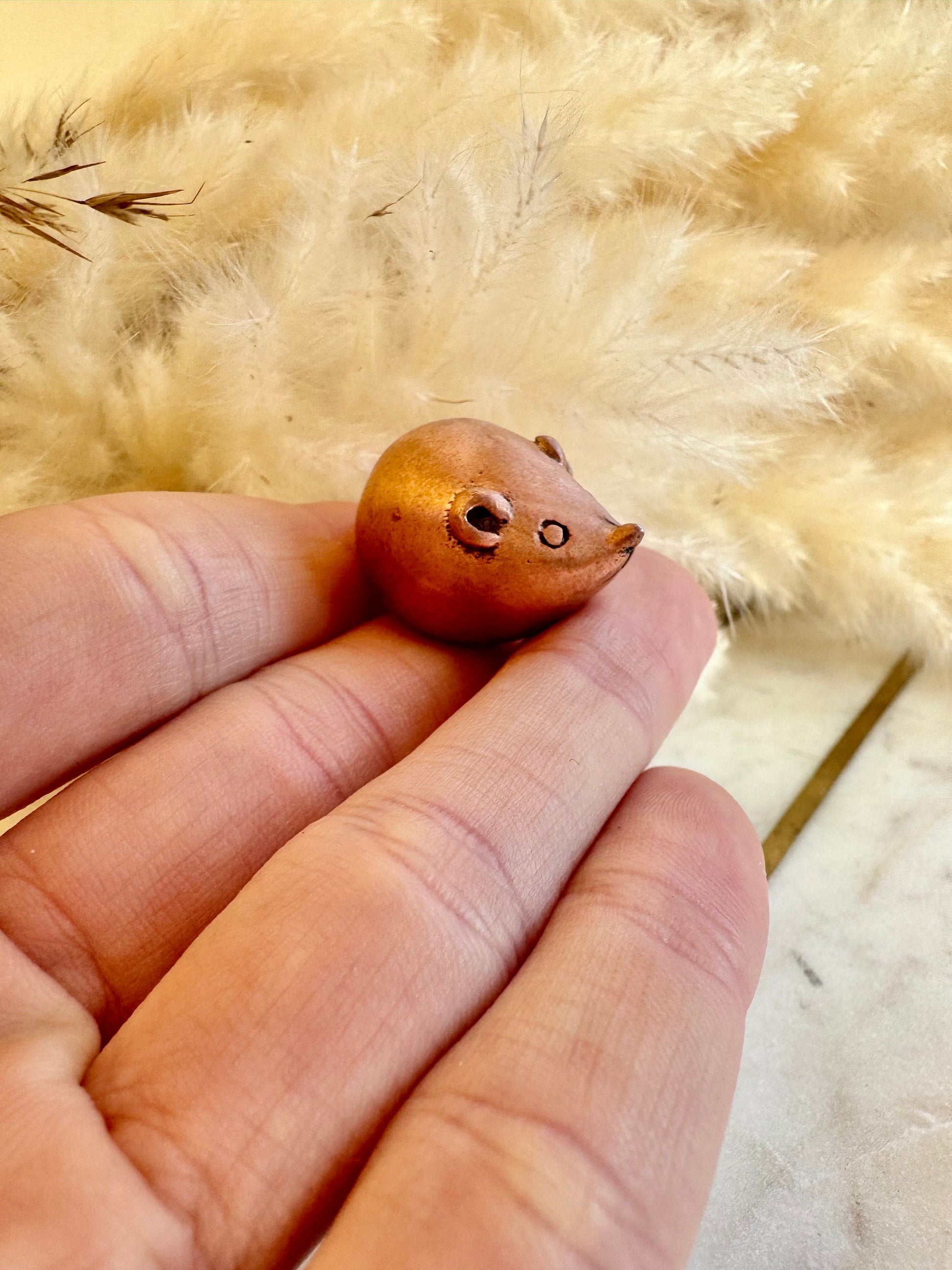 Cool style Copper Cute Fat Little Mouse Figurine, Round Rat Sculpture, Adorable tiny mouse miniature