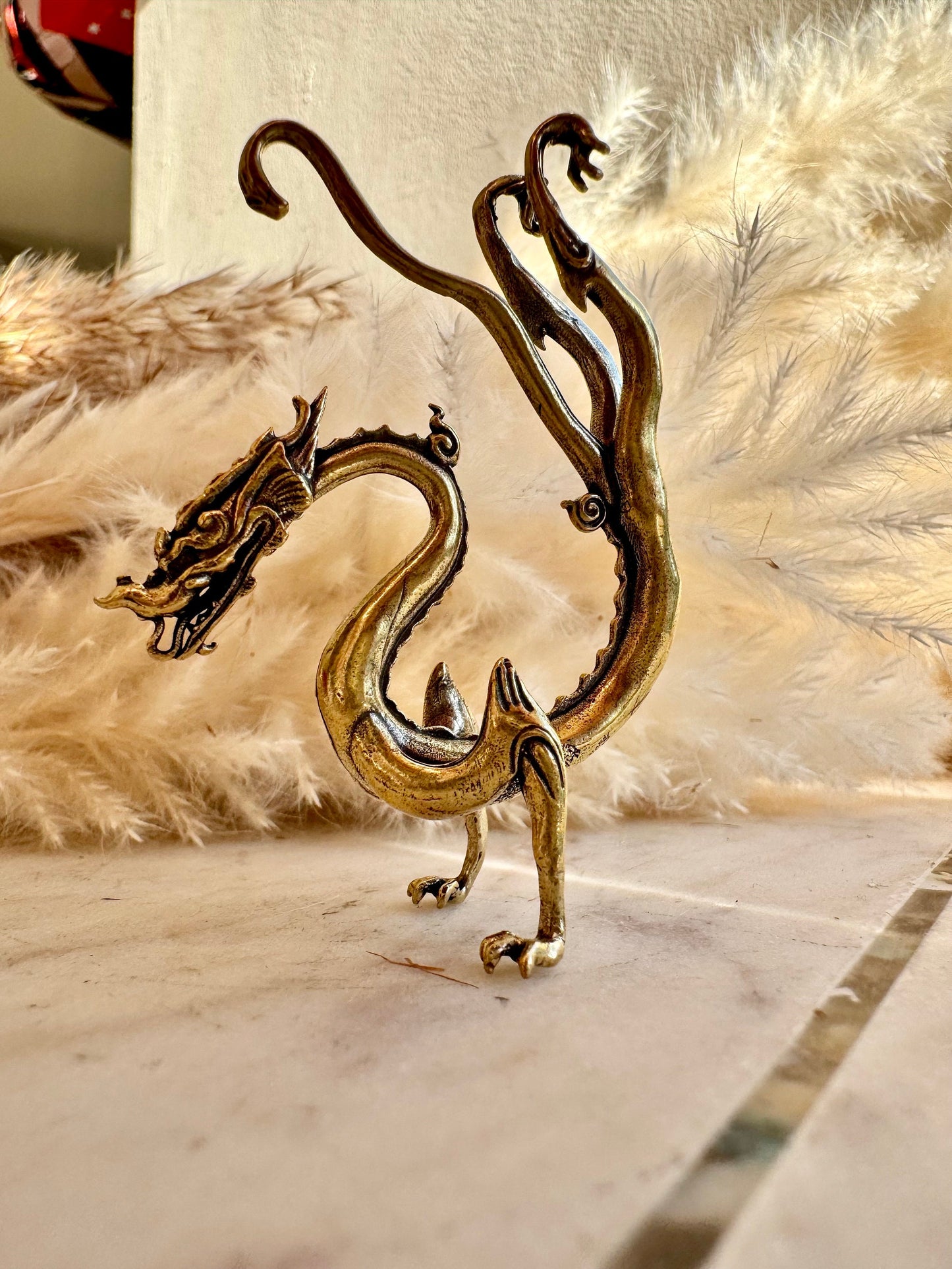 Playing Dragon Figurine, Chinese Bronze Feng Shui Animal Kylin Unicorn Statue, Rare China Loong figure, Wealth fly Chi-lin