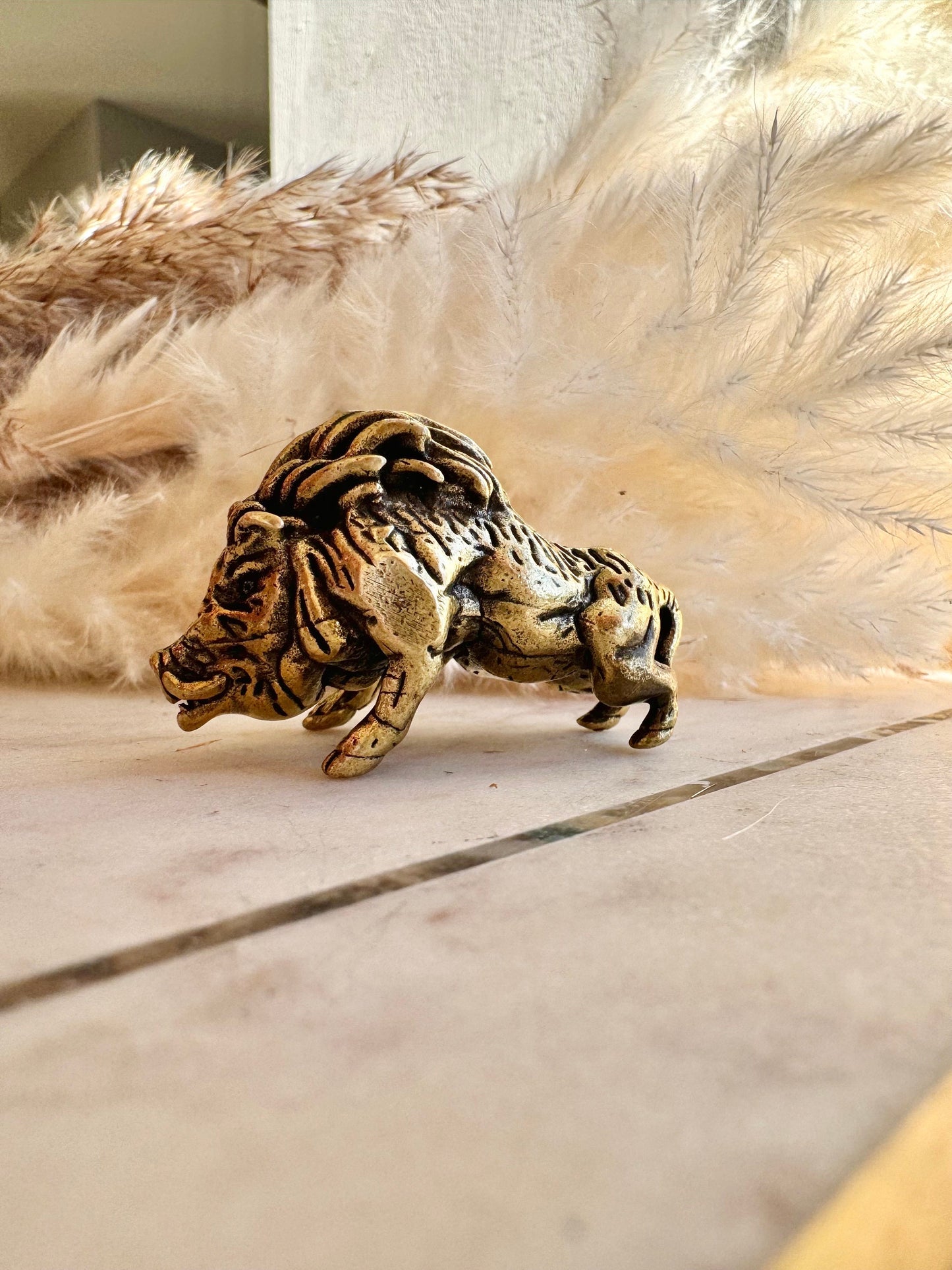 Solid brass Wild Boar Figurine, Viking Bravado, Wild pig figurine, Musculine little boar ornament