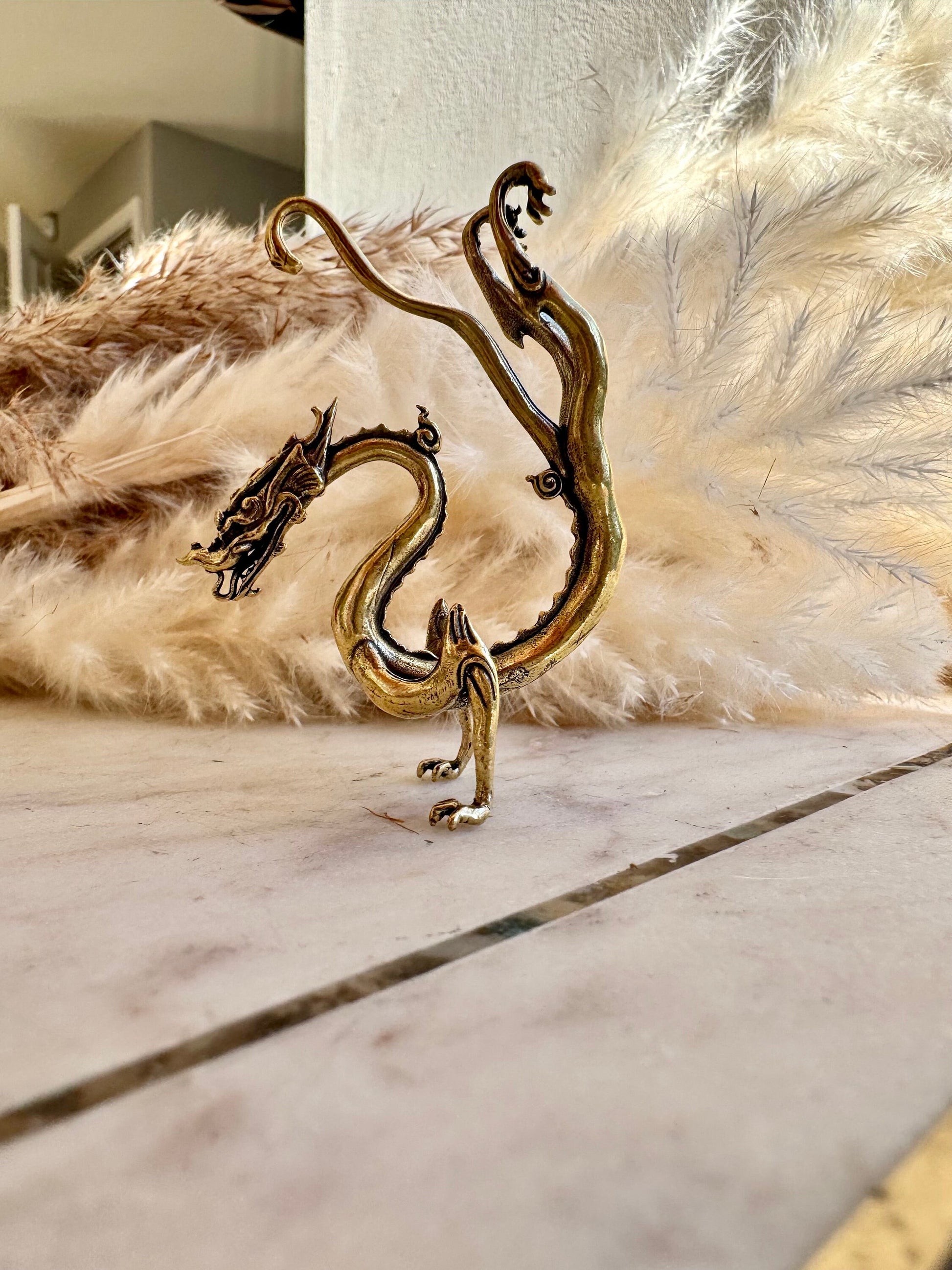 Playing Dragon Figurine, Chinese Bronze Feng Shui Animal Kylin Unicorn Statue, Rare China Loong figure, Wealth fly Chi-lin