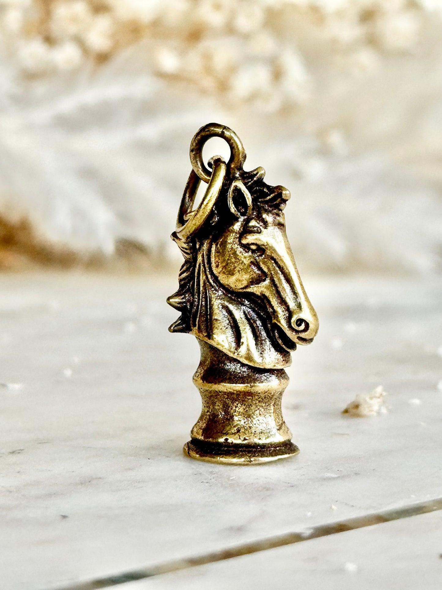 Brass Chess Knight Figurine Keychain, Brass Horse Head Pendant, Fashionable Car Keyring, Chess-mat player gift