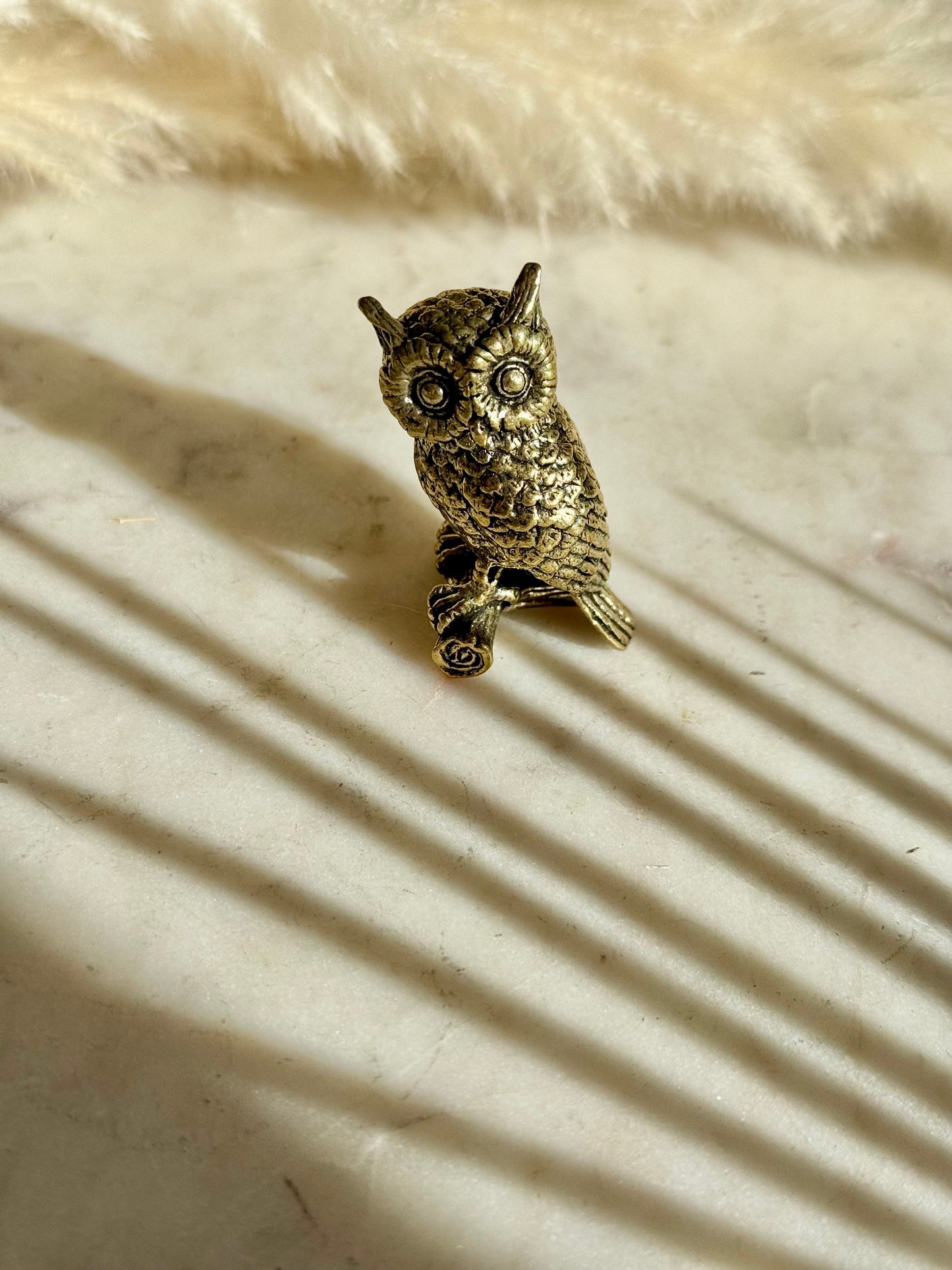 Wise eagle-owl figurine, Metal Owl ornament, fine lifelike solid brass figurine, desktop decoration, winter bird statuette, Christmas gift