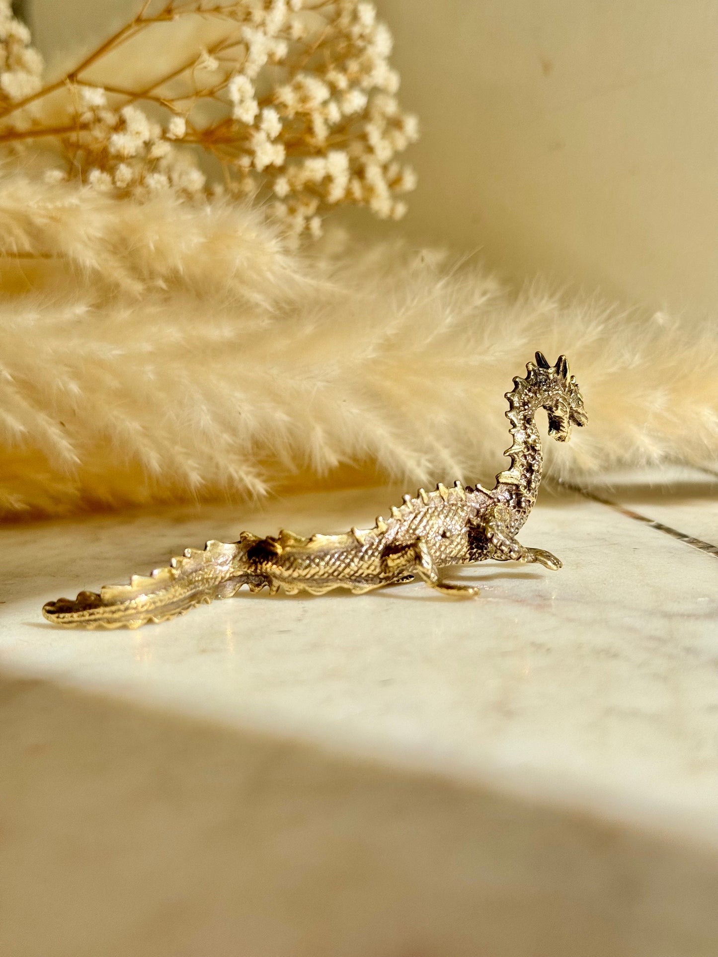 Proud Asian Dragon solid brass miniature, Chinese Feng Shui Animal Statue, golden dragon statuette, Chinese new year gift, fountain pen rest