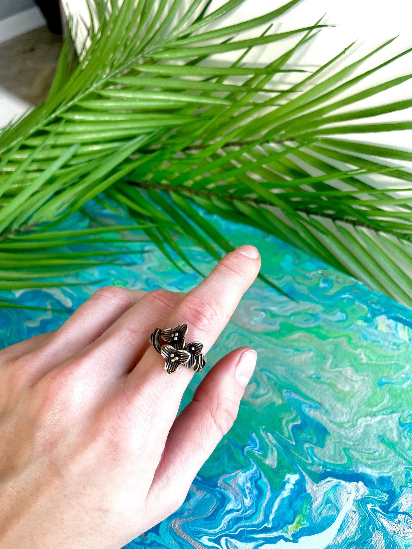 Beautiful flowers style brass ring, Gladiolus Flowers ring, blossoming Floral adjustable ring