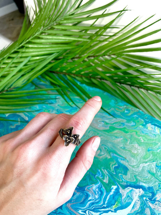 Beautiful flowers style brass ring, Gladiolus Flowers ring, blossoming Floral adjustable ring
