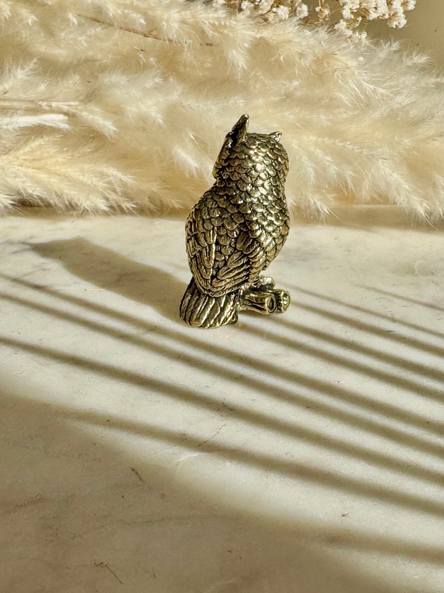 Wise eagle-owl figurine, Metal Owl ornament, fine lifelike solid brass figurine, desktop decoration, winter bird statuette, Christmas gift