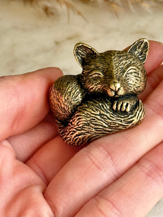 Snuggled fox figurine, solid brass fox miniature, Cuddly fox statuette, warm desktop decor, sleeping fox ornament, best gift for fox lovers