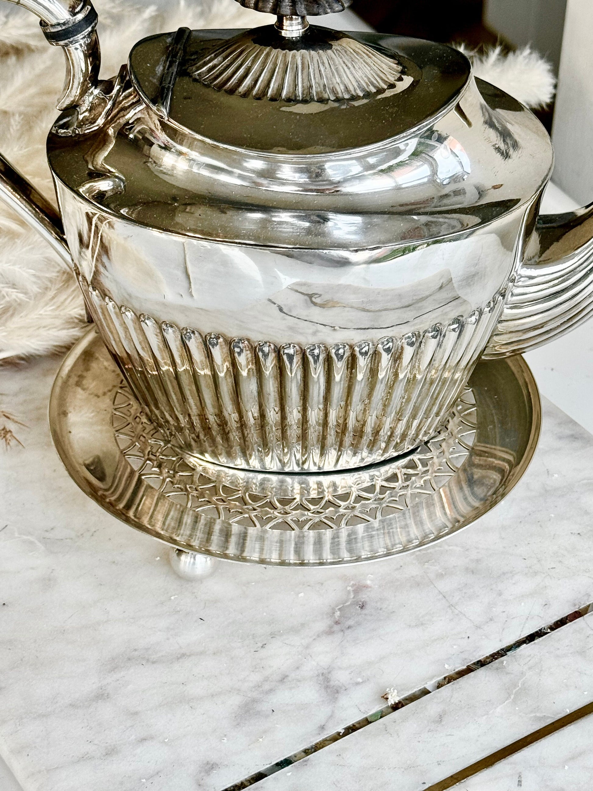 Antique Teapot Stand Silver Plated EPNS 16cm Footed with Pierced Pattern