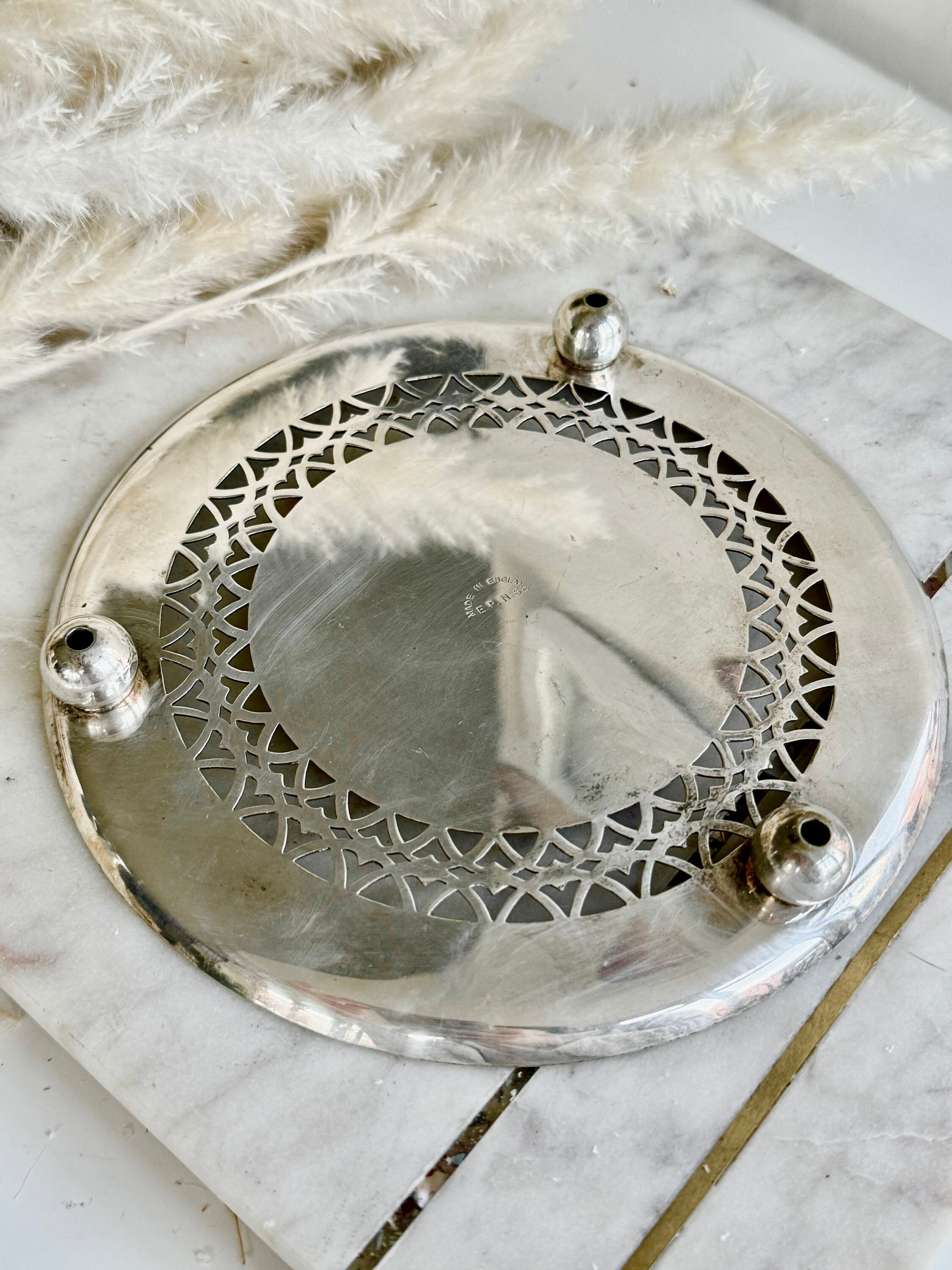 Antique Teapot Stand Silver Plated EPNS 16cm Footed with Pierced Pattern