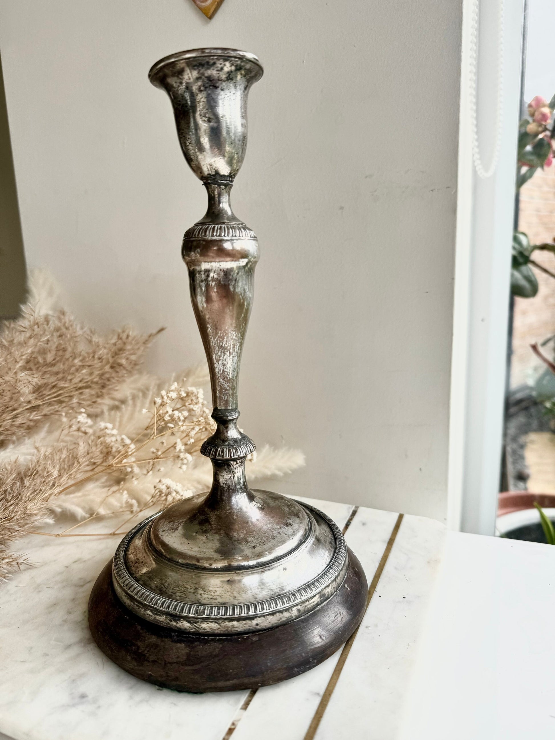 Antique Old Sheffield Silver Plated Candlestick Holder 27cm c1820